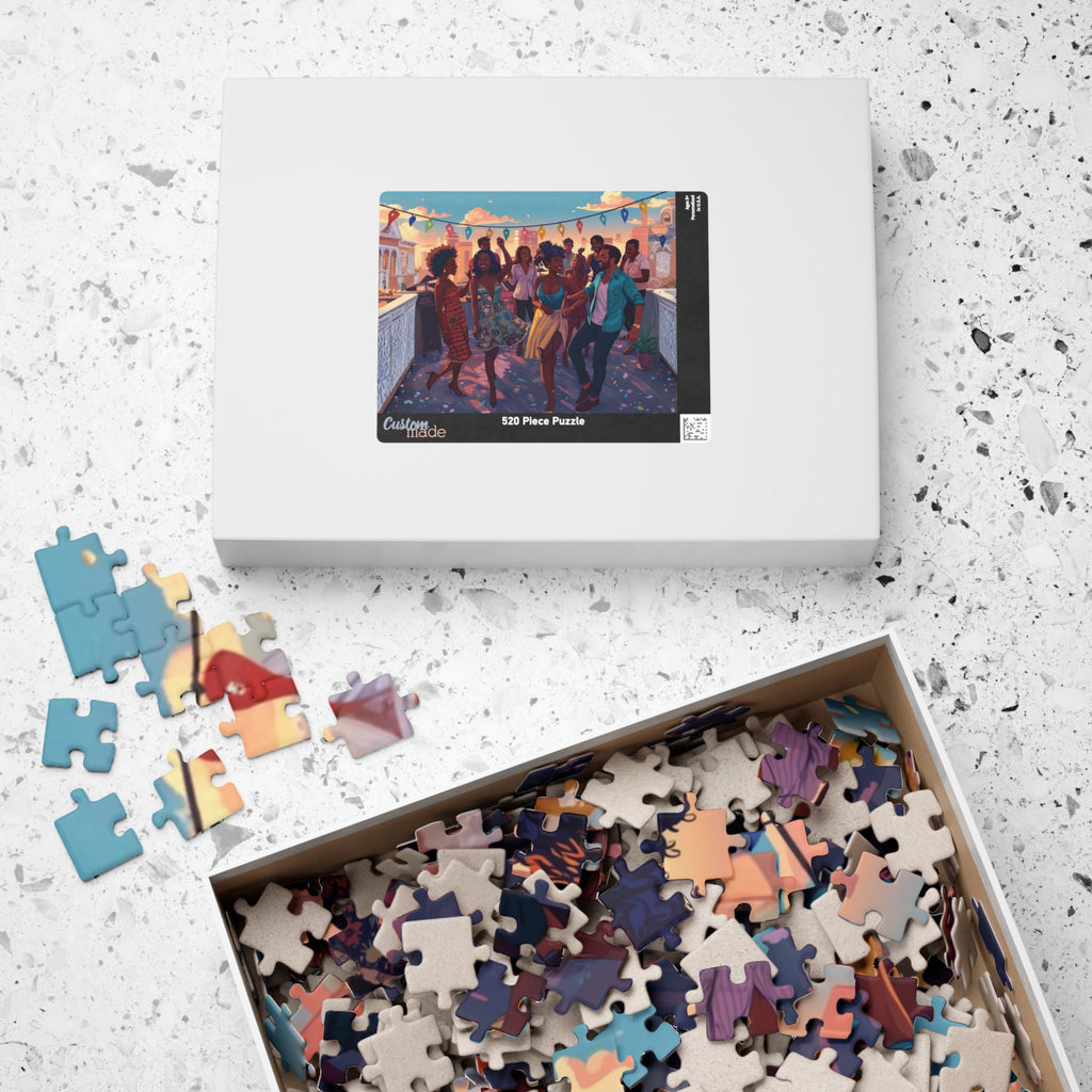 Sunset Rooftop Puzzle – 500 Piece Jigsaw Puzzle, Party Scene Puzzle, Colorful City Night Puzzle, Gift for Puzzle Lovers