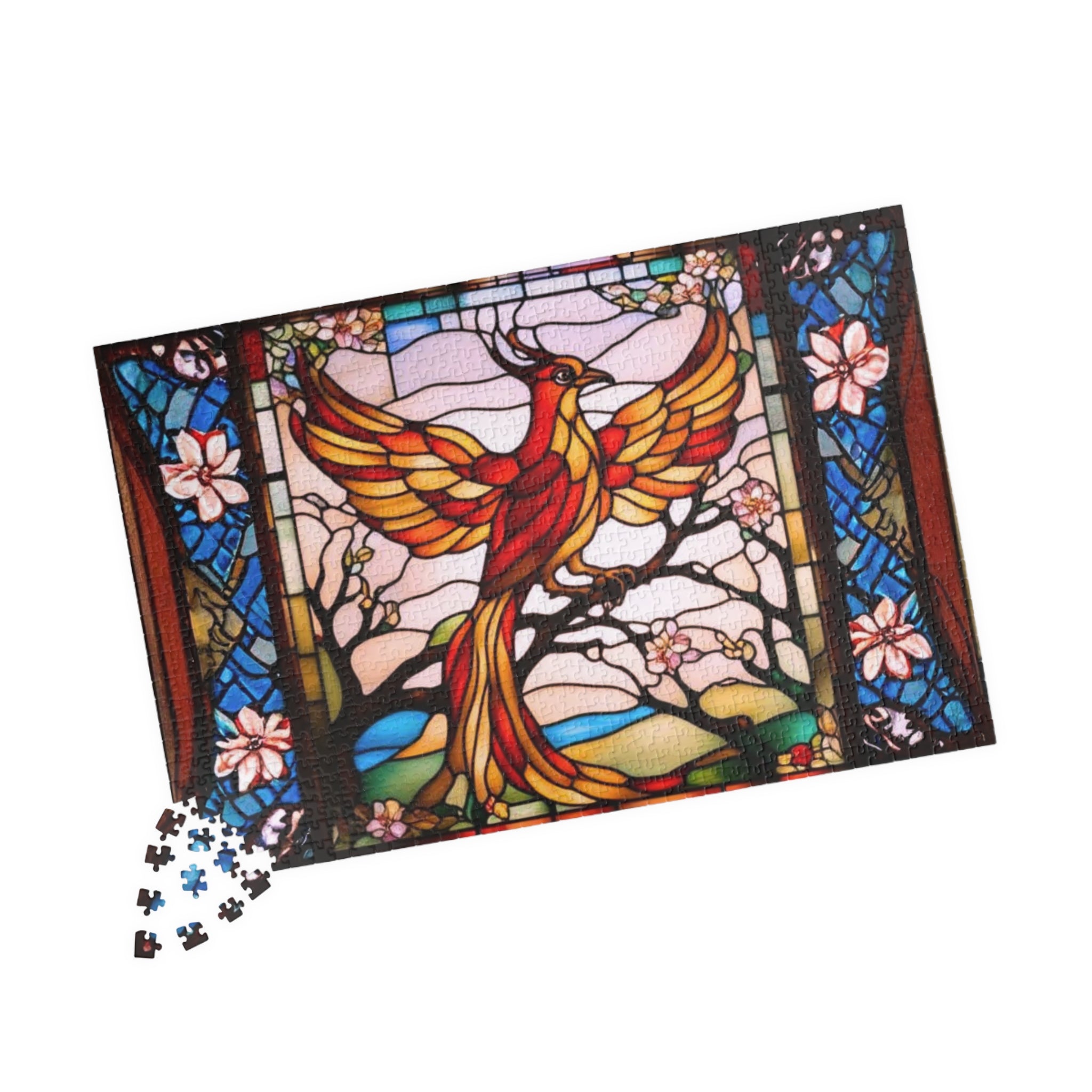 Phoenix Jigsaw Puzzle 500 or 1000 Piece Stained Glass Art Puzzle, Mythical Bird Puzzle, Unique Gift