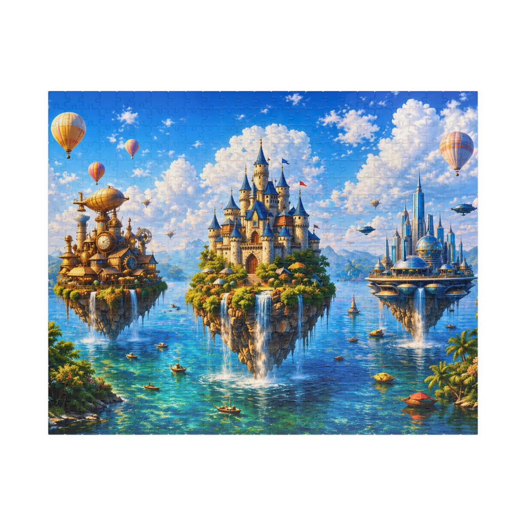 Floating Islands Puzzle – 500 Piece Jigsaw Puzzle, Fantasy Castle Landscape Puzzle, Relaxing Escape Puzzle