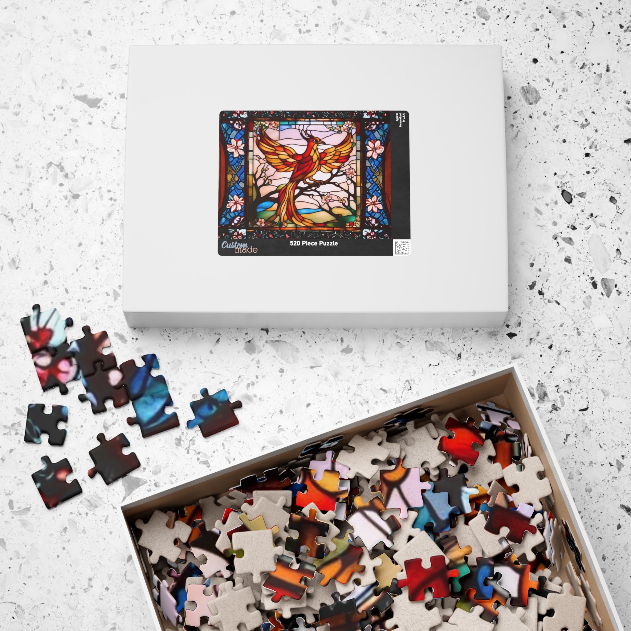 Phoenix Jigsaw Puzzle 500 or 1000 Piece Stained Glass Art Puzzle, Mythical Bird Puzzle, Unique Gift