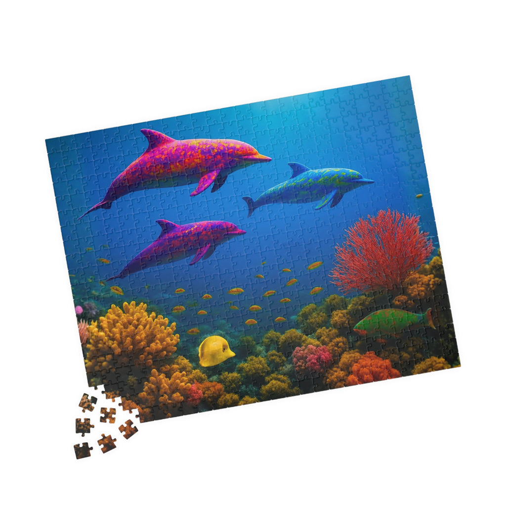 Dolphin Jigsaw Puzzle 500 or 1000 Piece Ocean Reef Puzzle, Colorful Sea Life Puzzle, Gift for Adults