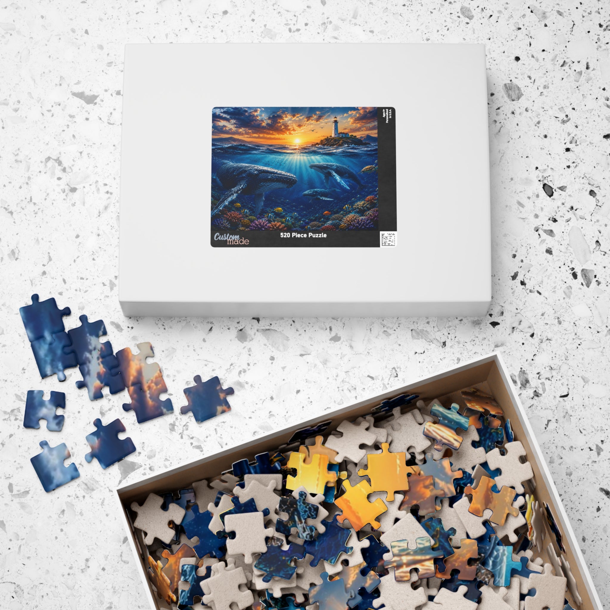 Ocean Lighthouse Puzzle – Whales Under the Sea Jigsaw Puzzle, Coastal Sunset Puzzle, Ocean Lover Gift, 250, 500 or 1000 Pieces