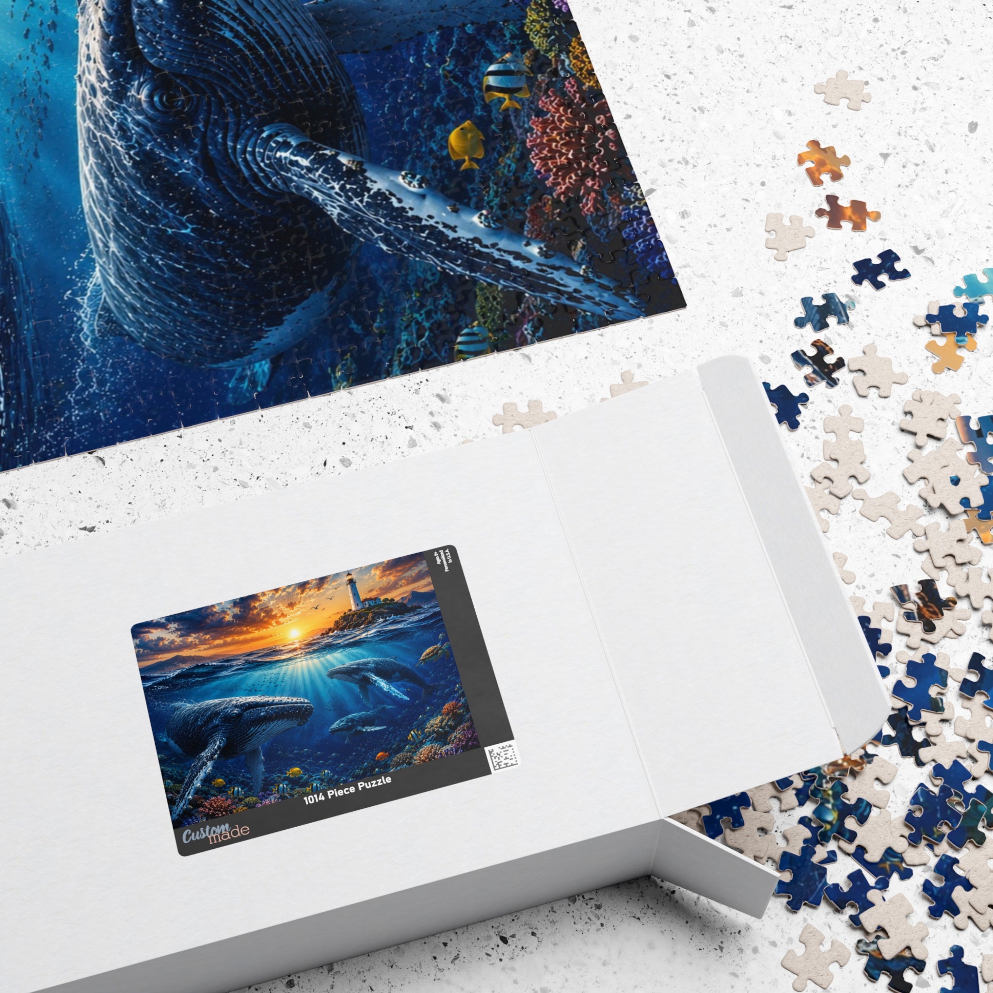 Ocean Lighthouse Puzzle – Whales Under the Sea Jigsaw Puzzle, Coastal Sunset Puzzle, Ocean Lover Gift, 250, 500 or 1000 Pieces