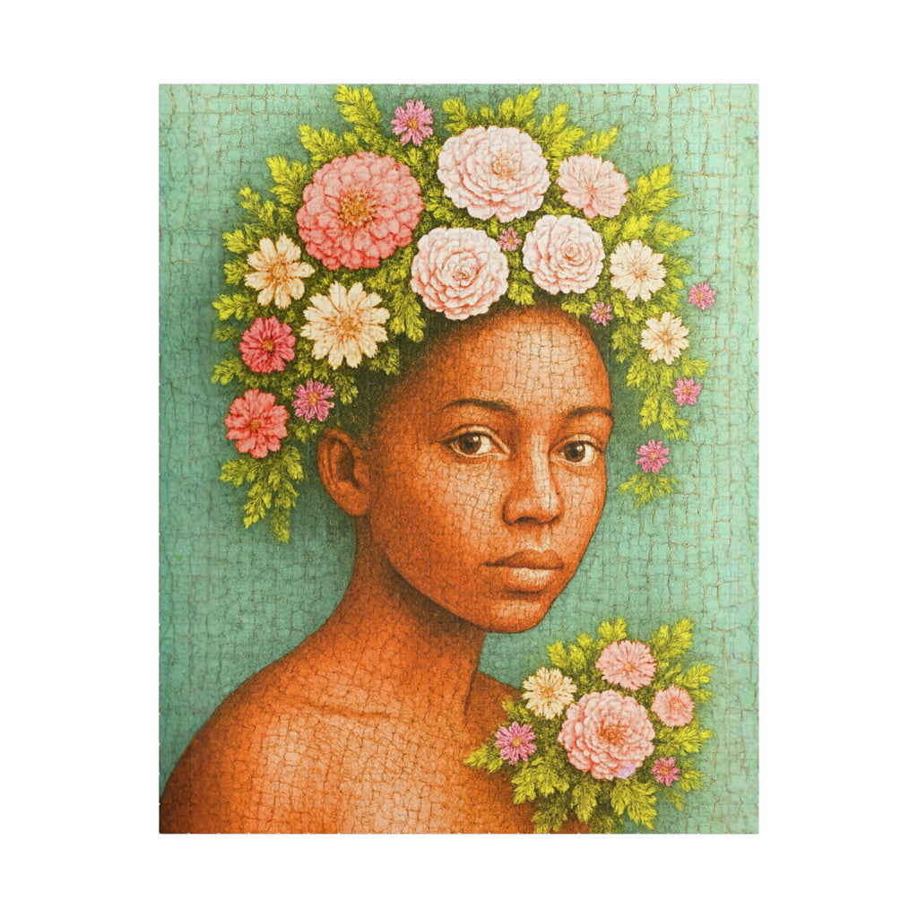 Floral Portrait Puzzle 500 or 1000 Piece Artistic Woman Puzzle, Botanical Art Puzzle, Gift for Adults Black Art Puzzle