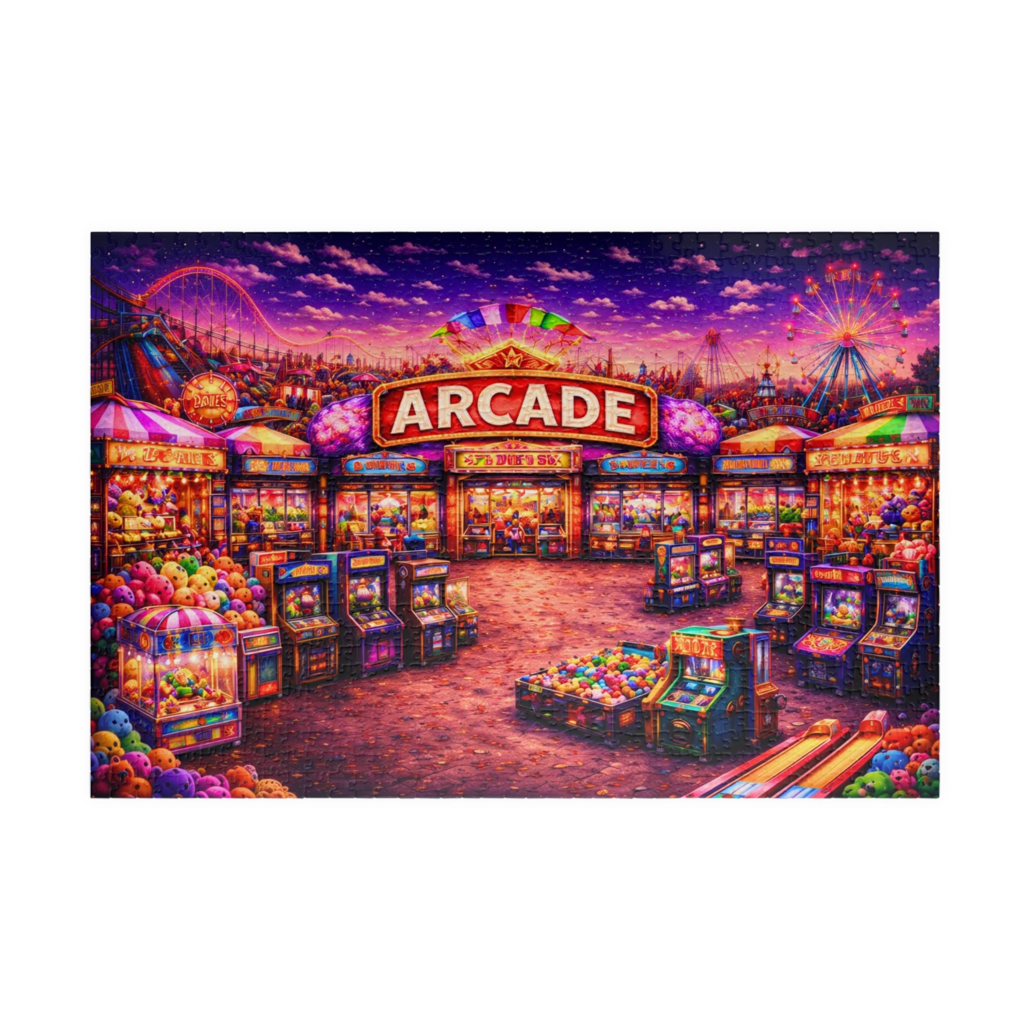 Arcade Jigsaw Puzzle 500 or 1000 Piece Retro Game Room Puzzle, Colorful Neon Puzzle for Adults