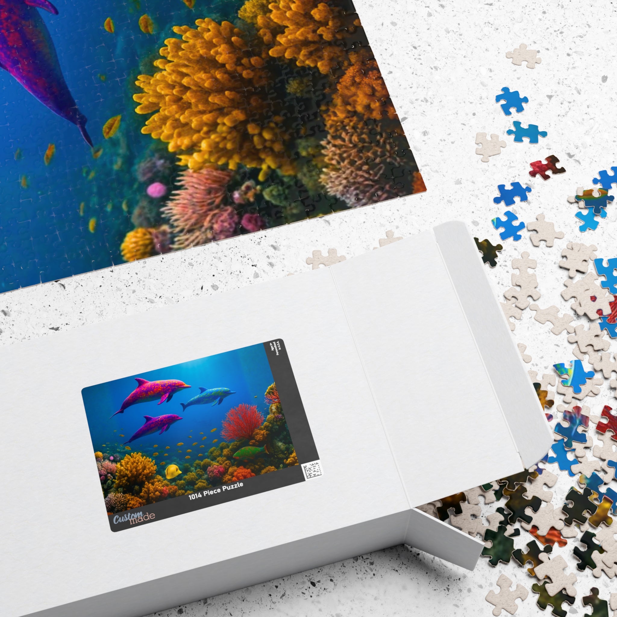 Dolphin Jigsaw Puzzle 500 or 1000 Piece Ocean Reef Puzzle, Colorful Sea Life Puzzle, Gift for Adults