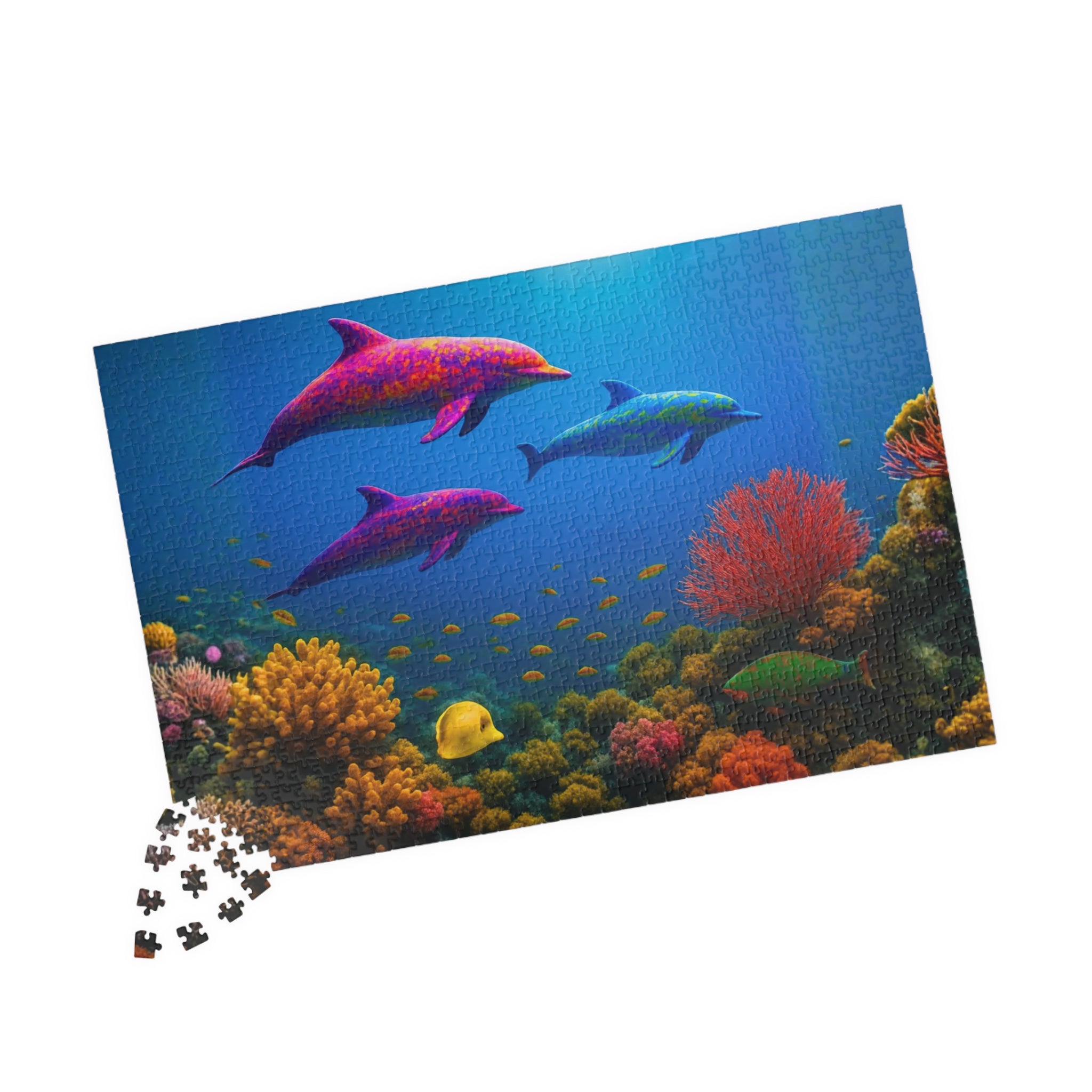 Dolphin Jigsaw Puzzle 500 or 1000 Piece Ocean Reef Puzzle, Colorful Sea Life Puzzle, Gift for Adults