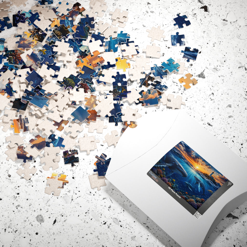 Ocean Lighthouse Puzzle – Whales Under the Sea Jigsaw Puzzle, Coastal Sunset Puzzle, Ocean Lover Gift, 250, 500 or 1000 Pieces