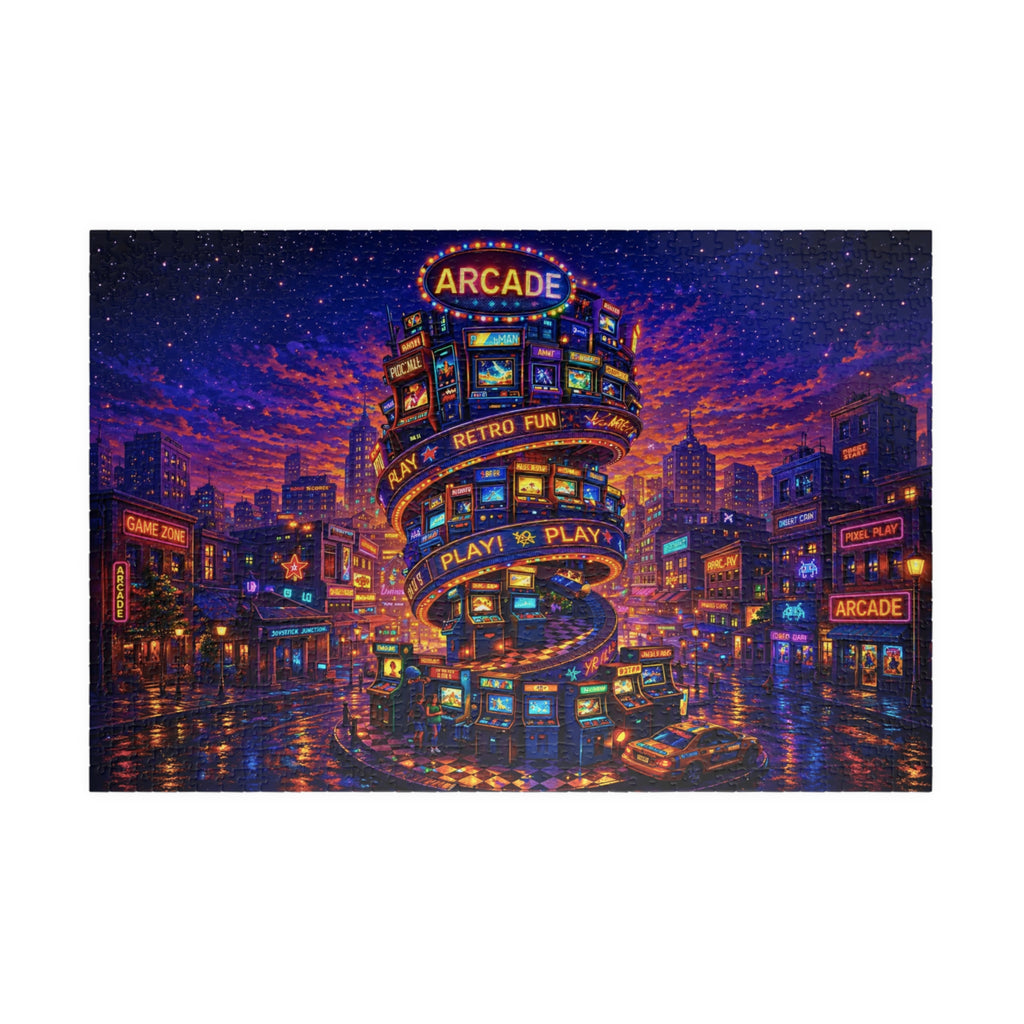 Retro Arcade Puzzle – Colorful 1000 Piece Jigsaw Puzzle for Adults, Neon Game Night Puzzle