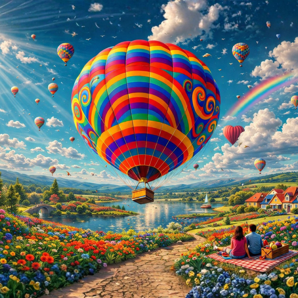 Hot Air Balloon Jigsaw Puzzle 500 or 1000 Piece Colorful Landscape Puzzle, Dreamy Travel Art Puzzle
