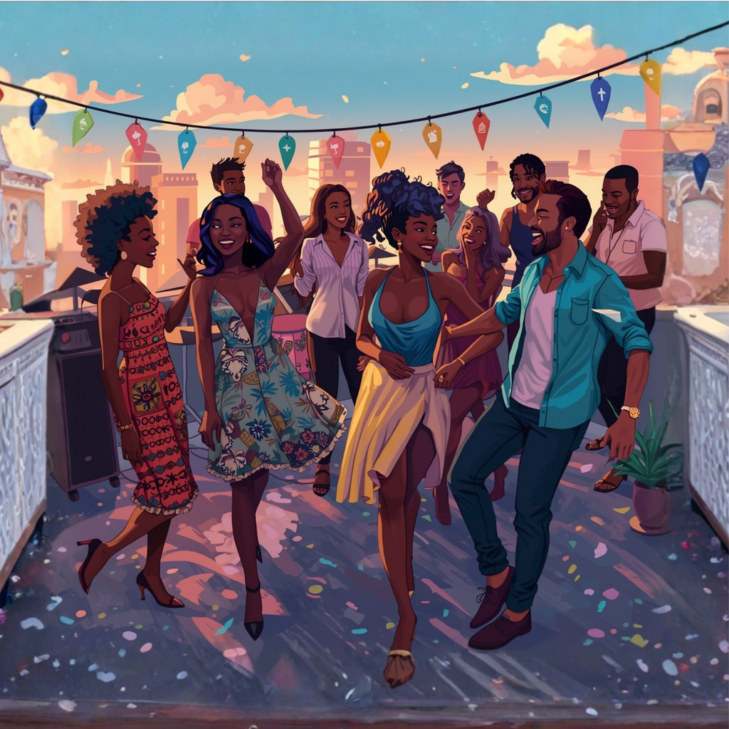 Sunset Rooftop Puzzle – 500 Piece Jigsaw Puzzle, Party Scene Puzzle, Colorful City Night Puzzle, Gift for Puzzle Lovers
