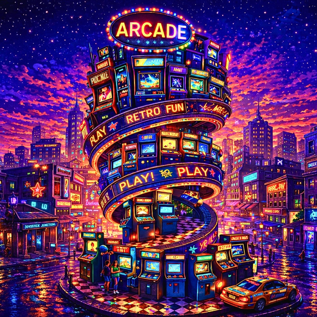 Retro Arcade Puzzle – Colorful 1000 Piece Jigsaw Puzzle for Adults, Neon Game Night Puzzle