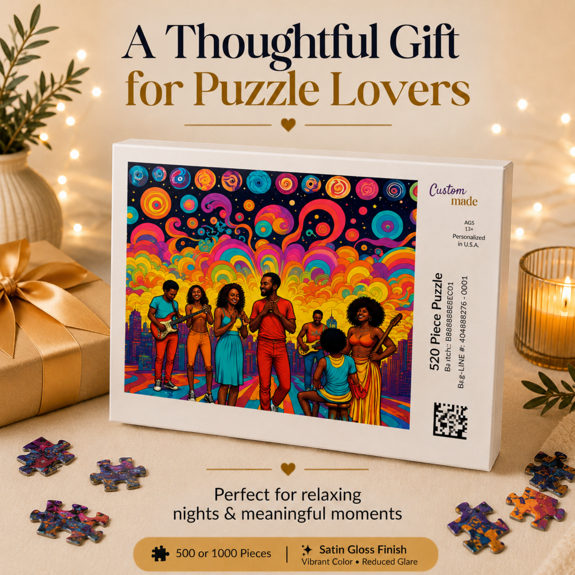 Music Art Puzzle 500 Piece Colorful Band Puzzle, Creative Abstract Puzzle for Adults