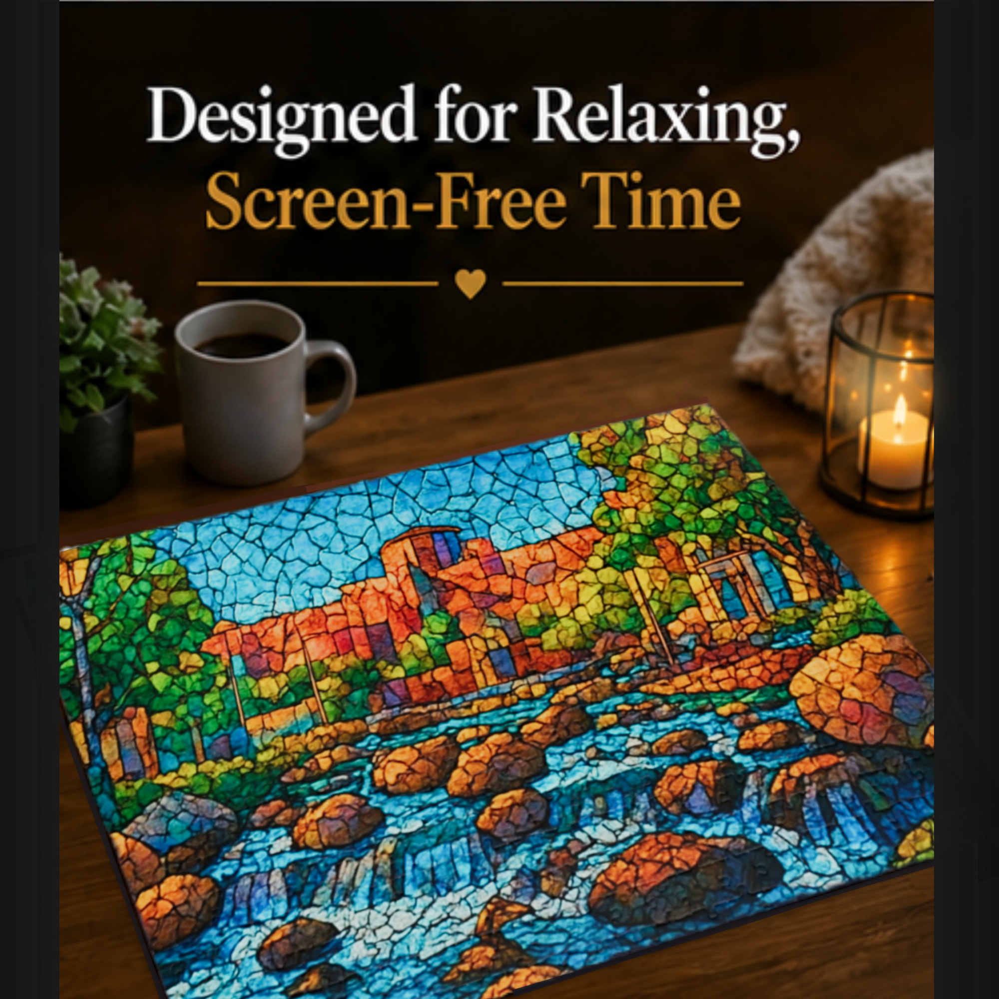Stone River Puzzle 500 or 1000 Piece Nature Landscape Puzzle, Colorful Scenic Puzzle