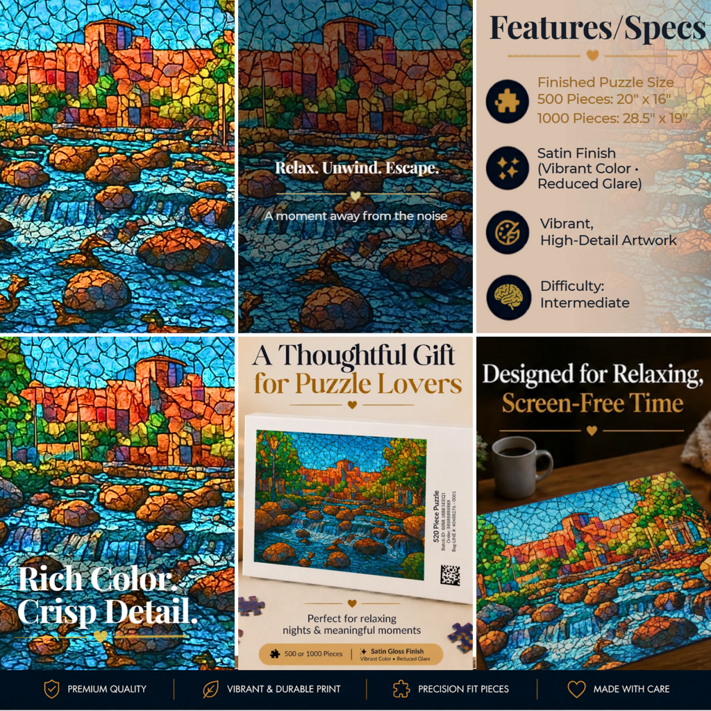 Stone River Puzzle 500 or 1000 Piece Nature Landscape Puzzle, Colorful Scenic Puzzle