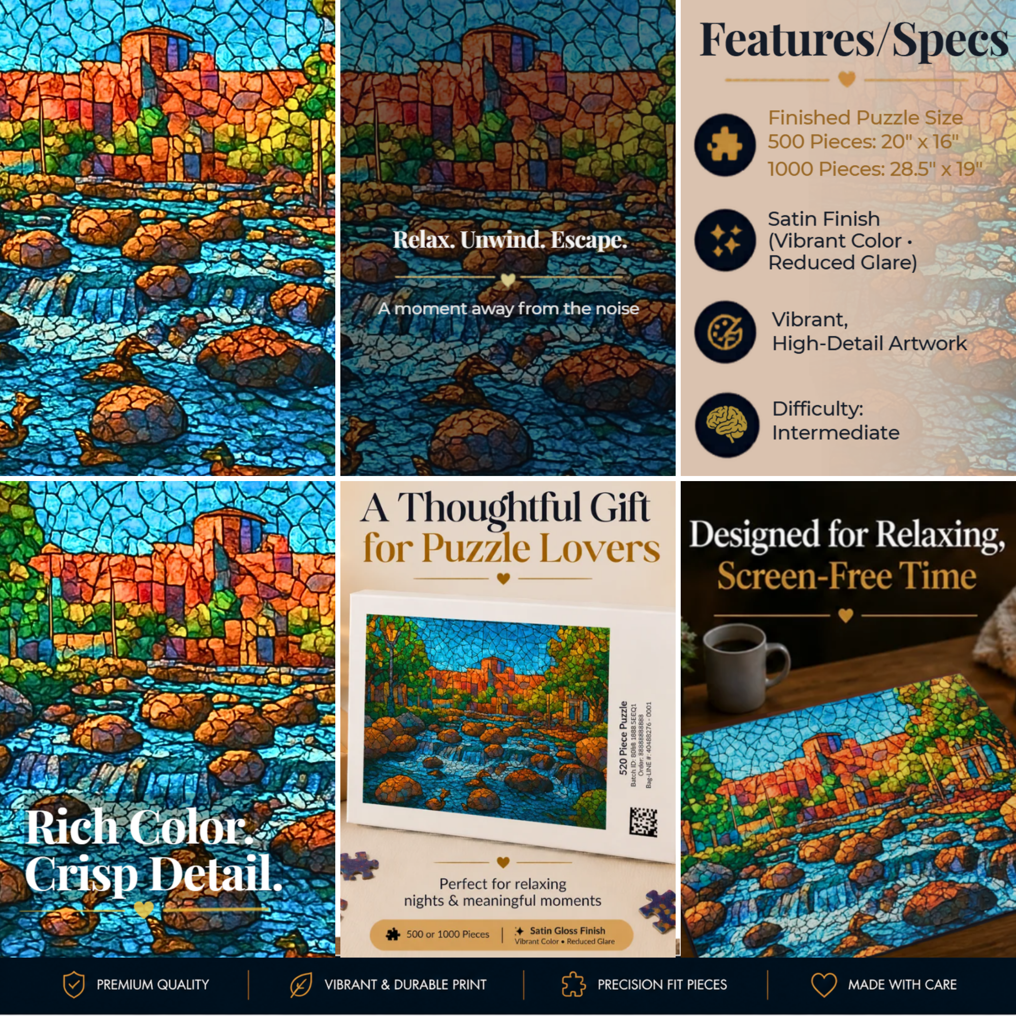 Stone River Puzzle 500 or 1000 Piece Nature Landscape Puzzle, Colorful Scenic Puzzle