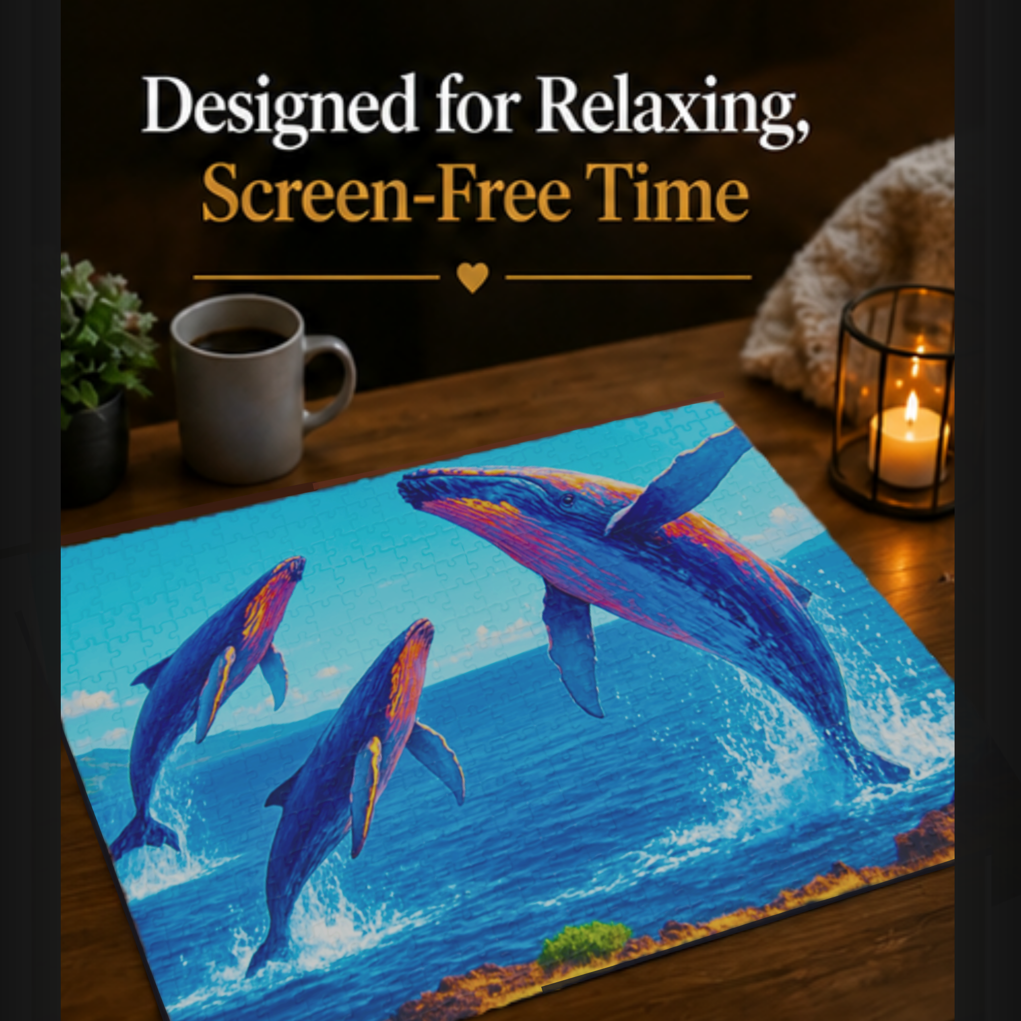 Whale Jigsaw Puzzle 1000 Piece – Ocean Puzzle for Adults, Relaxing Art Puzzle, Unique Gift for Puzzle Lovers, 500 or 1000 Pieces