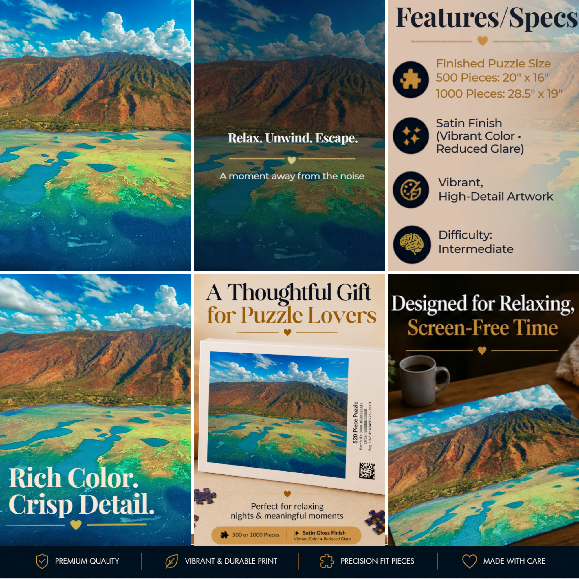 Tropical Ocean Puzzle 1000 Piece, Colorful Coral Reef Jigsaw Puzzle, Relaxing Sea Life Art, Landscape Puzzle