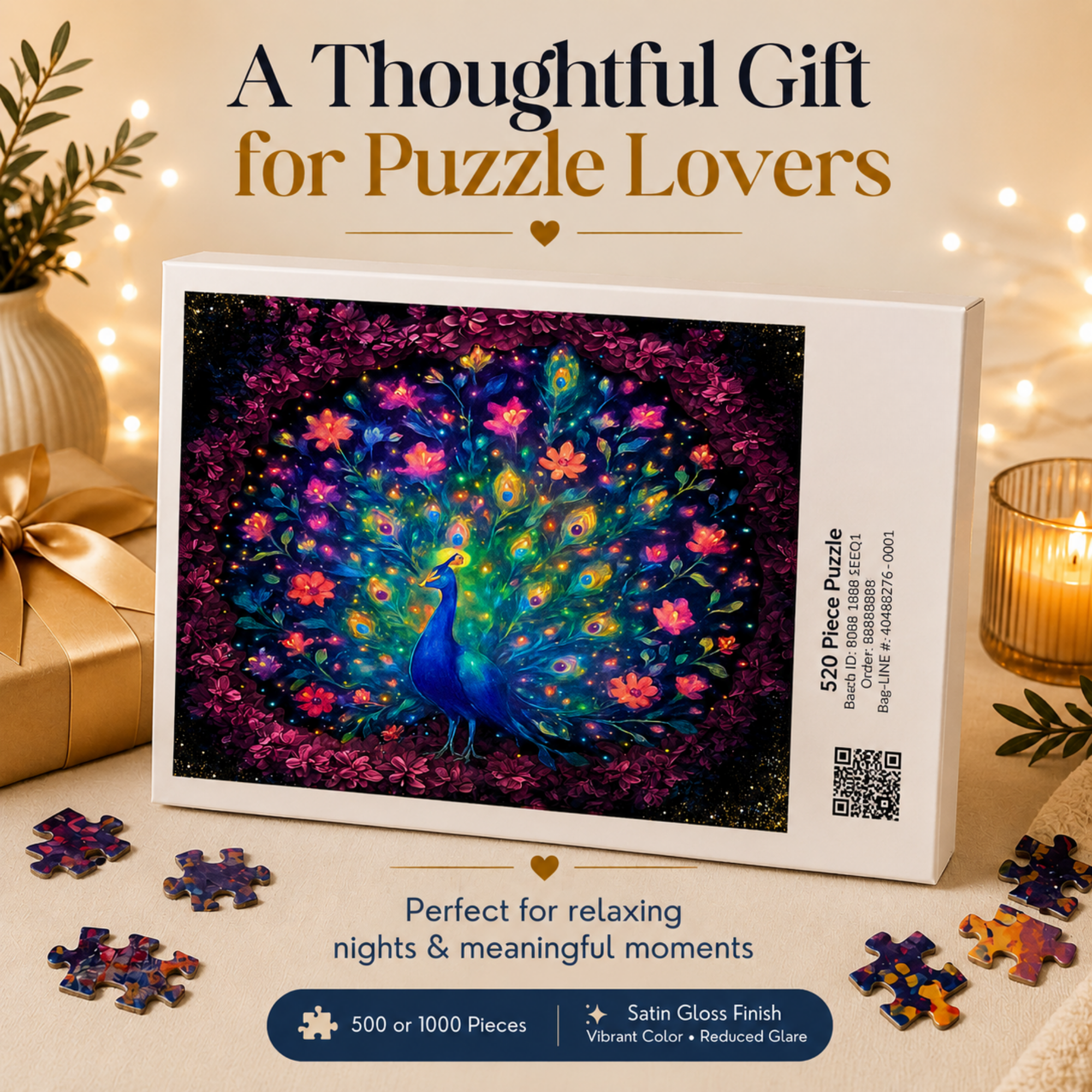 Peacock Jigsaw Puzzle 500 or 1000 Piece Colorful Bird Puzzle, Vibrant Art Puzzle, Unique Gift for Adults