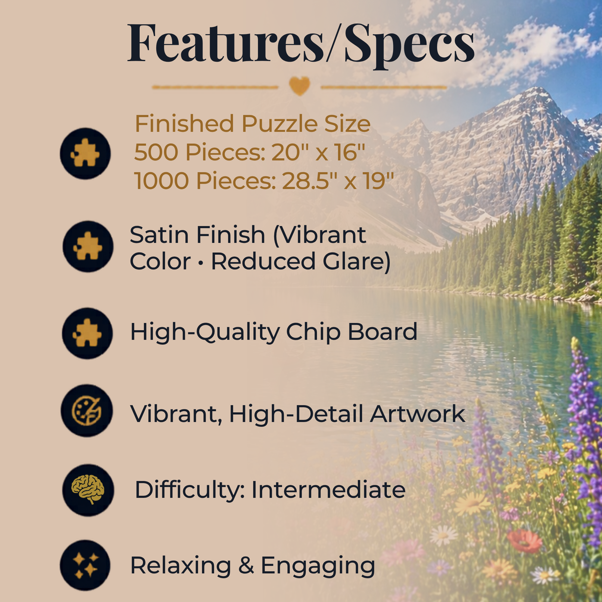 Mountain Lake Canoe Puzzle – Scenic Nature Jigsaw Puzzle, Alpine Lake & Wildflowers, Relaxing Landscape Puzzle, Gift for Nature Lovers
