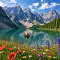 Mountain Lake Canoe Puzzle – Scenic Nature Jigsaw Puzzle, Alpine Lake & Wildflowers, Relaxing Landscape Puzzle, Gift for Nature Lovers