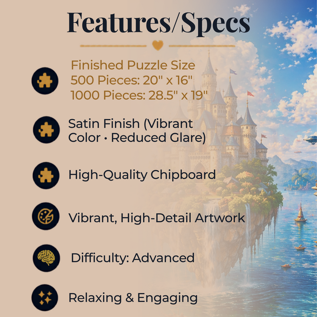 Floating Islands Puzzle – 500 Piece Jigsaw Puzzle, Fantasy Castle Landscape Puzzle, Relaxing Escape Puzzle