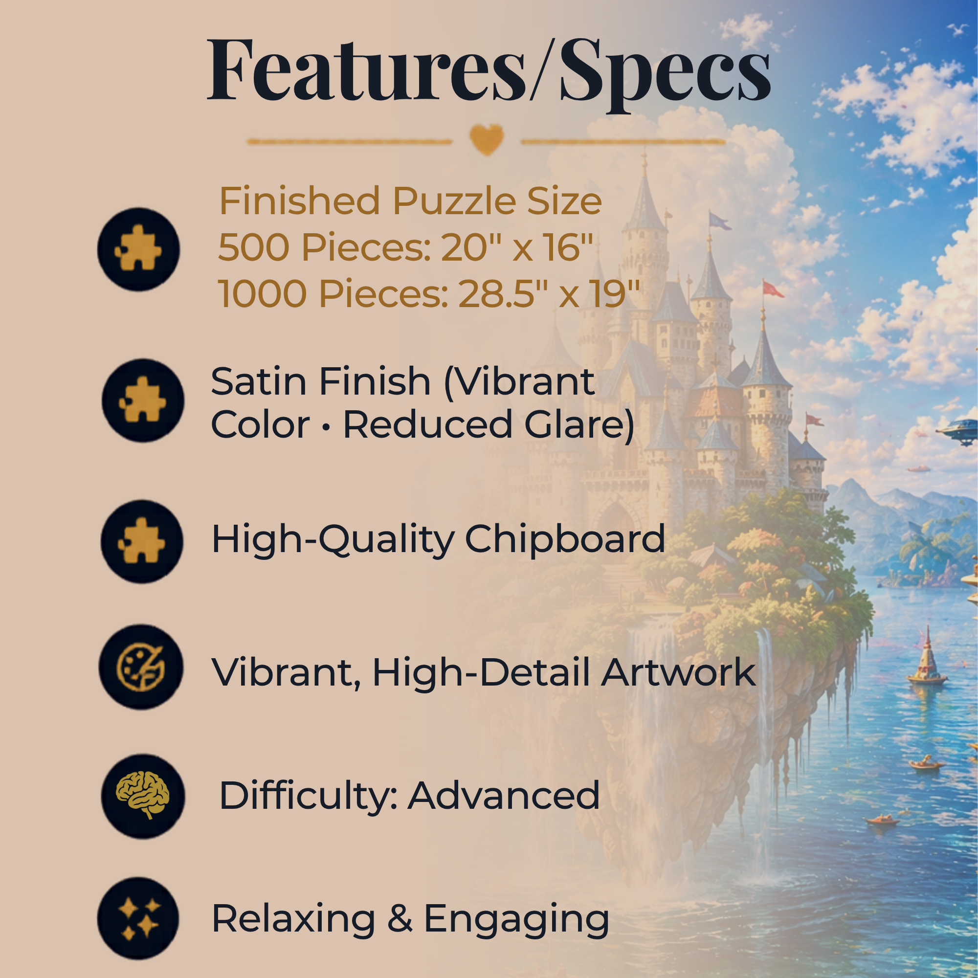 Floating Islands Puzzle – 500 Piece Jigsaw Puzzle, Fantasy Castle Landscape Puzzle, Relaxing Escape Puzzle