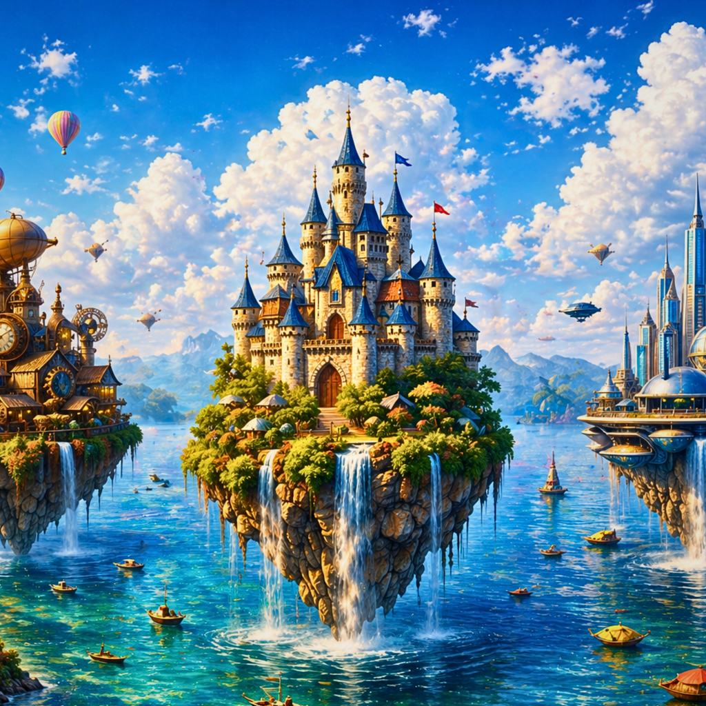 Floating Islands Puzzle – 500 Piece Jigsaw Puzzle, Fantasy Castle Landscape Puzzle, Relaxing Escape Puzzle