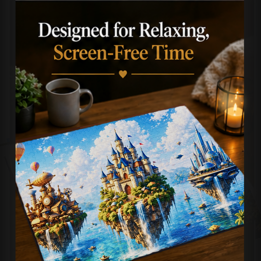 Floating Islands Puzzle – 500 Piece Jigsaw Puzzle, Fantasy Castle Landscape Puzzle, Relaxing Escape Puzzle