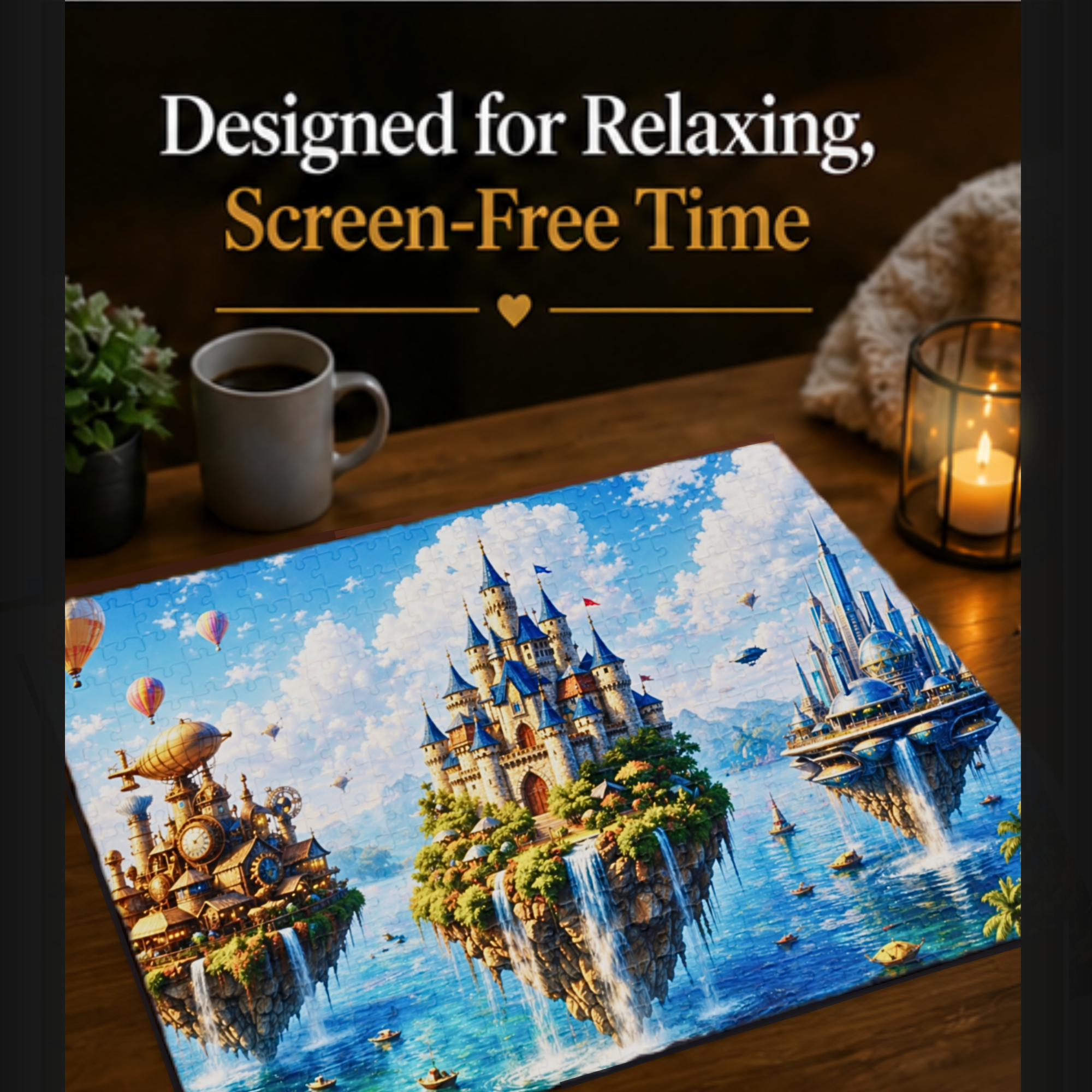 Floating Islands Puzzle – 500 Piece Jigsaw Puzzle, Fantasy Castle Landscape Puzzle, Relaxing Escape Puzzle
