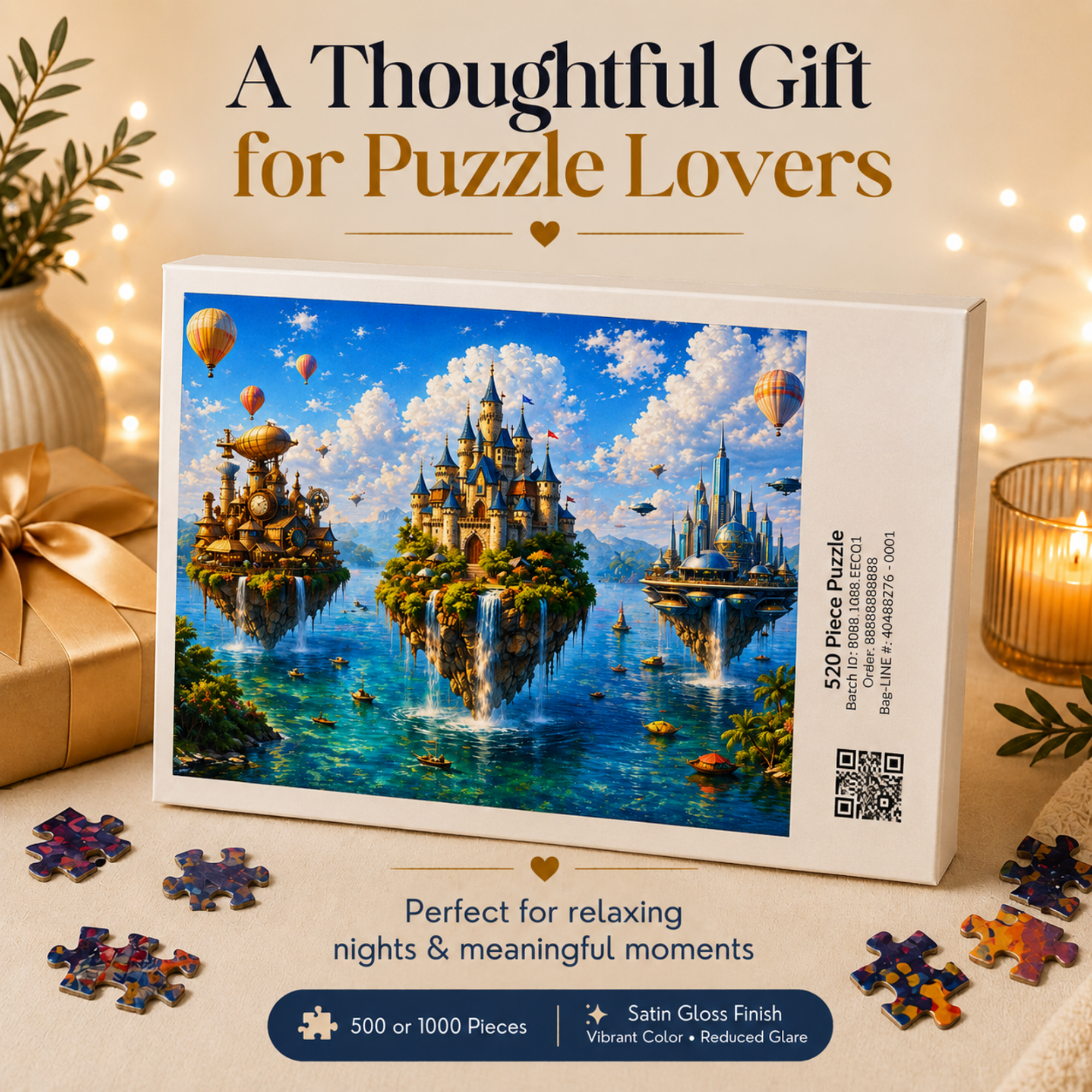 Floating Islands Puzzle – 500 Piece Jigsaw Puzzle, Fantasy Castle Landscape Puzzle, Relaxing Escape Puzzle