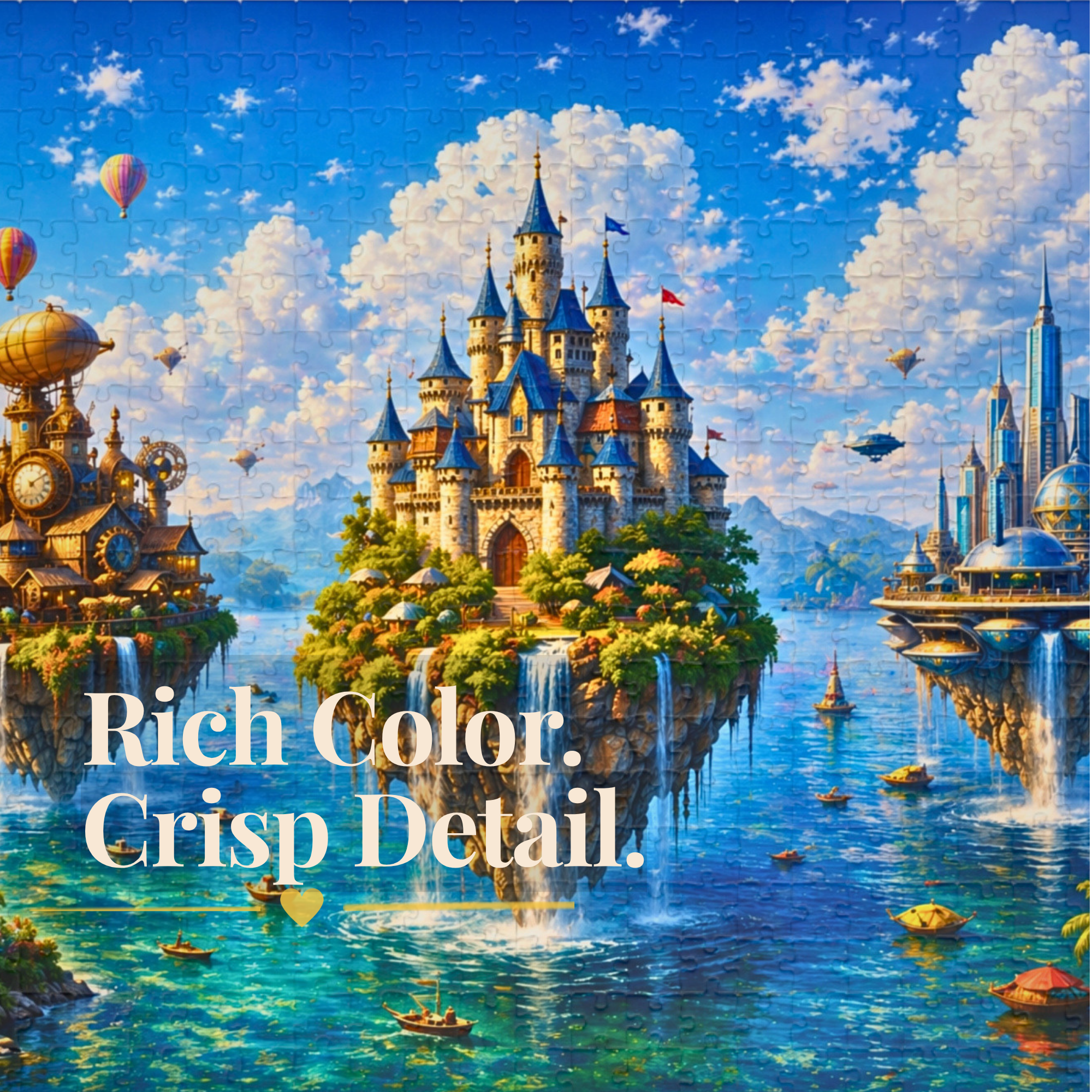 Floating Islands Puzzle – 500 Piece Jigsaw Puzzle, Fantasy Castle Landscape Puzzle, Relaxing Escape Puzzle