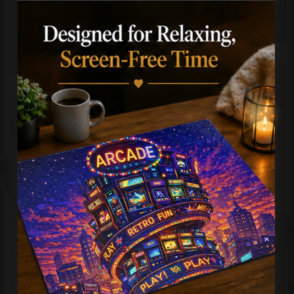 Retro Arcade Puzzle – Colorful 1000 Piece Jigsaw Puzzle for Adults, Neon Game Night Puzzle