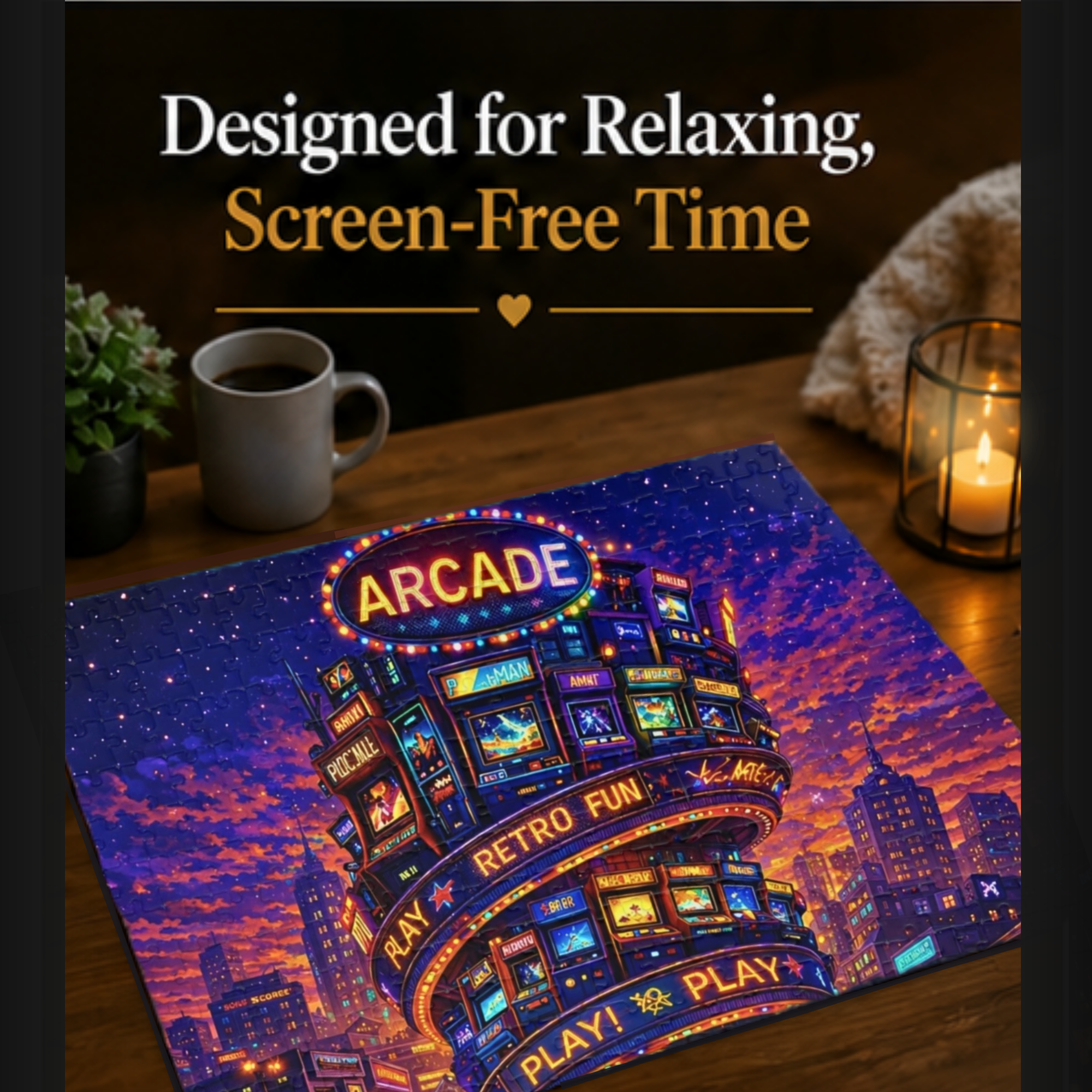 Retro Arcade Puzzle – Colorful 1000 Piece Jigsaw Puzzle for Adults, Neon Game Night Puzzle