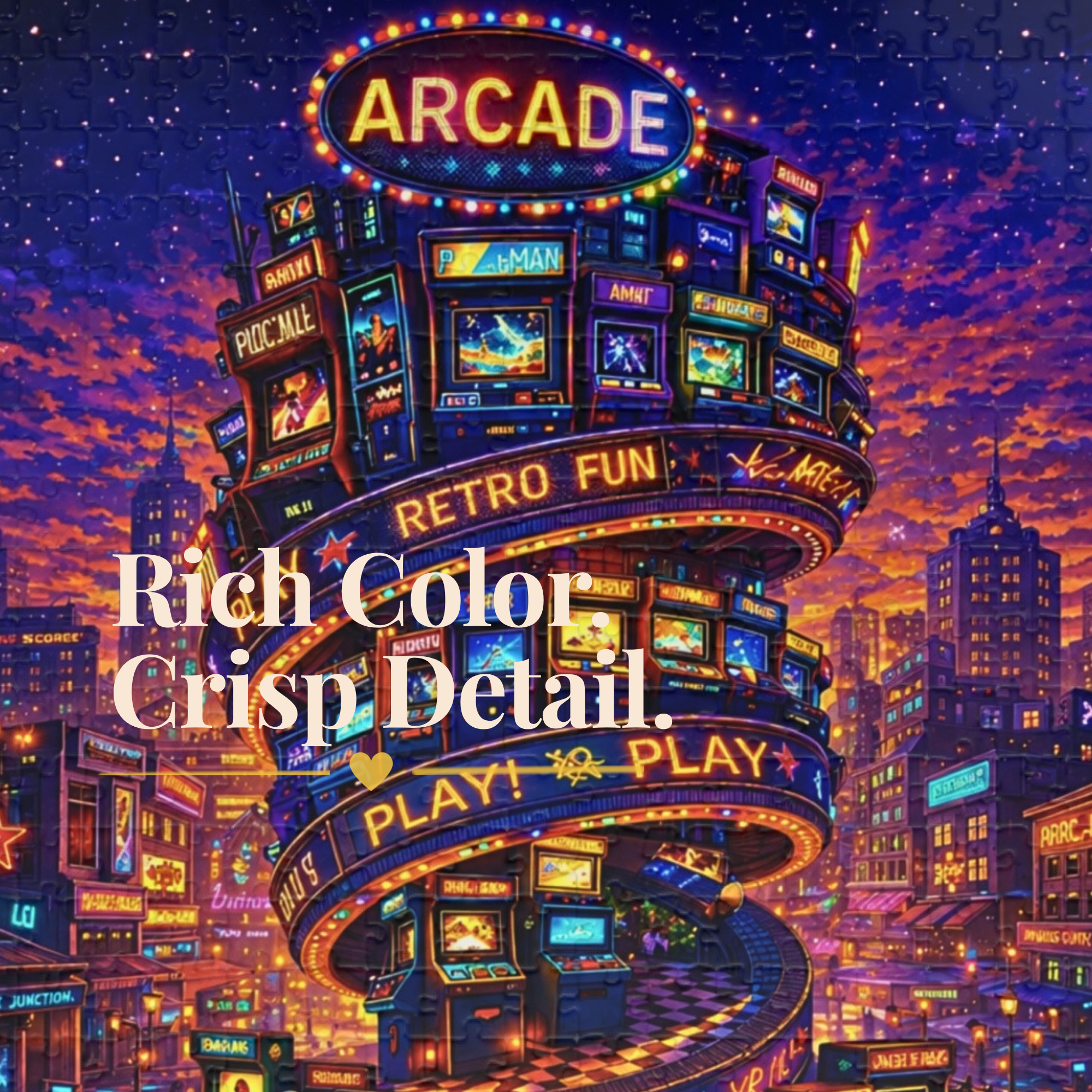 Retro Arcade Puzzle – Colorful 1000 Piece Jigsaw Puzzle for Adults, Neon Game Night Puzzle