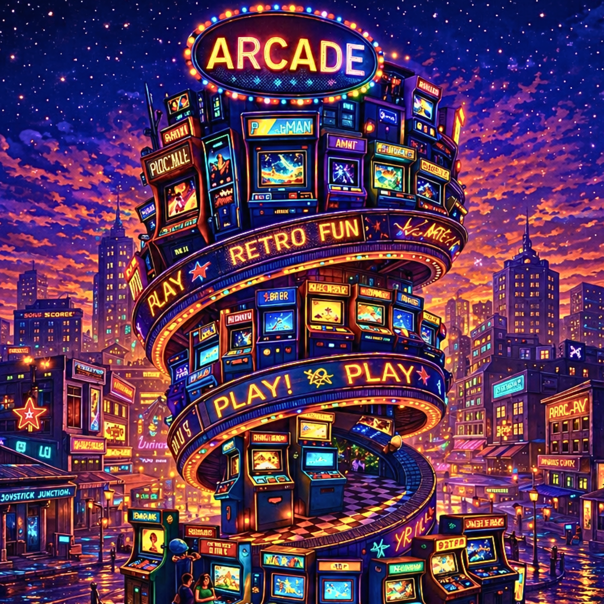 Retro Arcade Puzzle – Colorful 1000 Piece Jigsaw Puzzle for Adults, Neon Game Night Puzzle