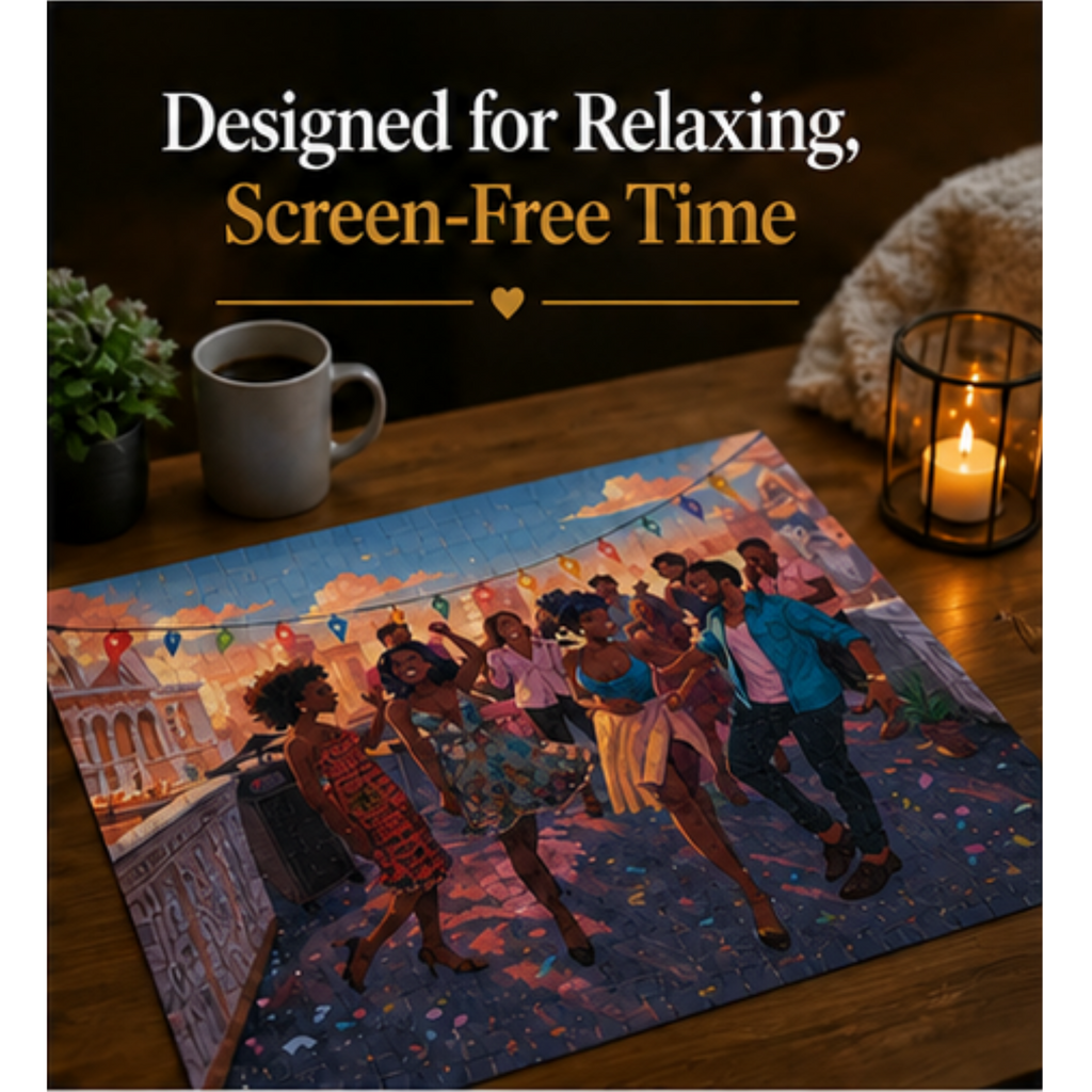 Sunset Rooftop Puzzle – 500 Piece Jigsaw Puzzle, Party Scene Puzzle, Colorful City Night Puzzle, Gift for Puzzle Lovers