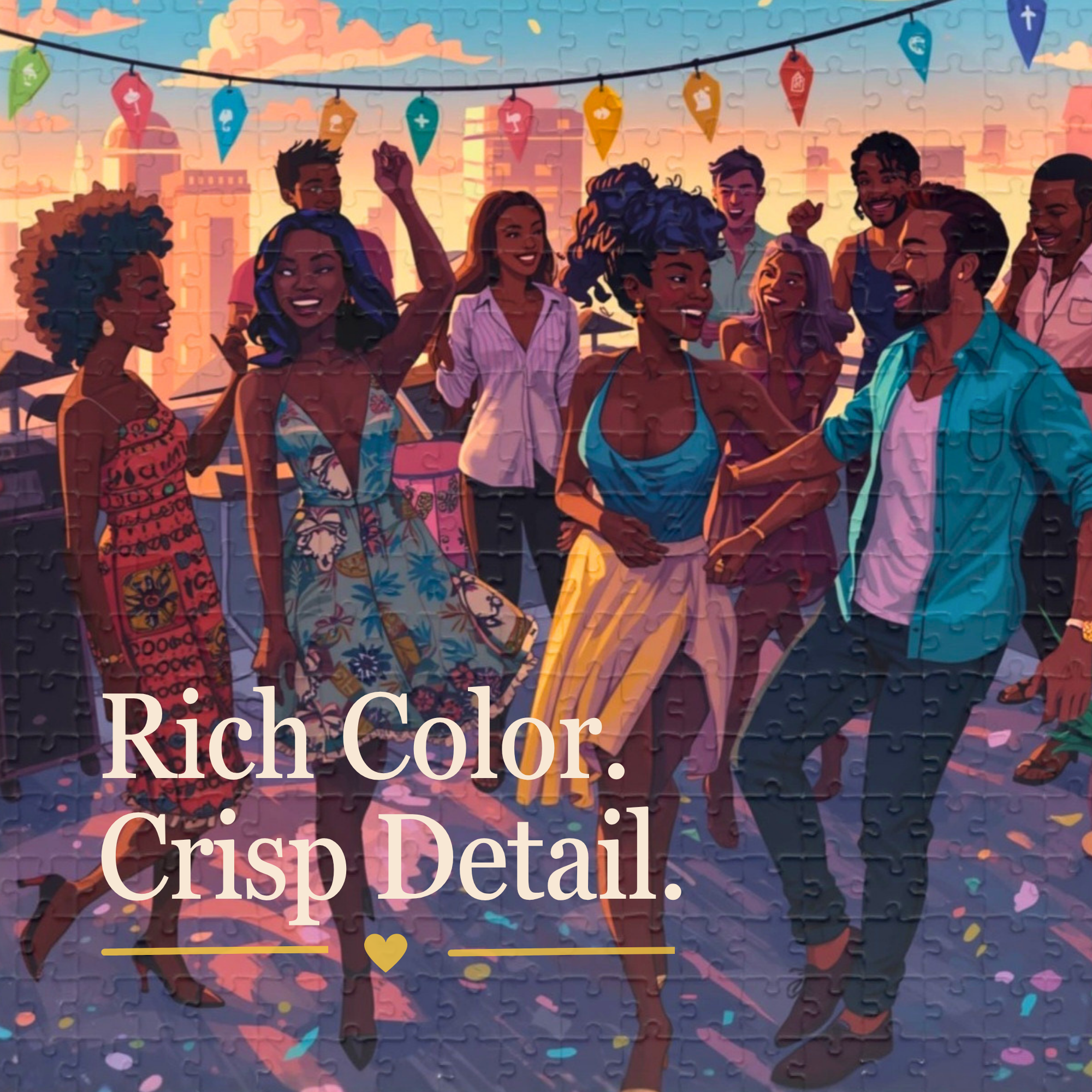 Sunset Rooftop Puzzle – 500 Piece Jigsaw Puzzle, Party Scene Puzzle, Colorful City Night Puzzle, Gift for Puzzle Lovers