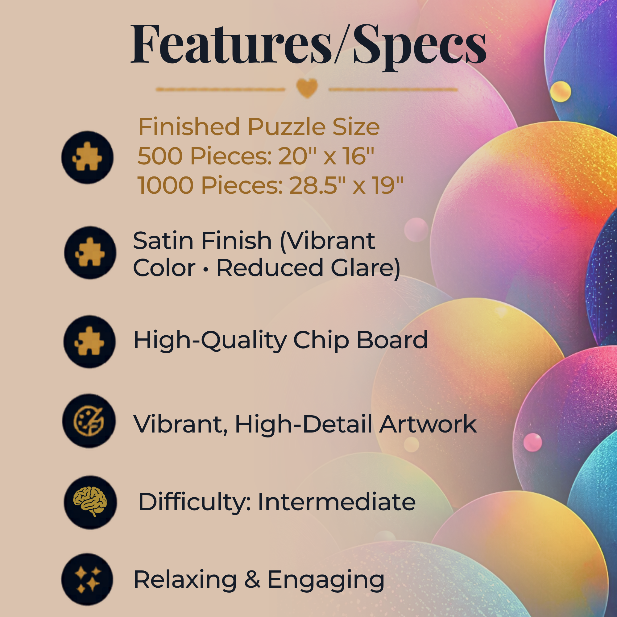 Colorful Abstract Sphere Puzzle, Vibrant Rainbow Orb Jigsaw Puzzle, Modern Art Puzzle, Bright Geometric Puzzle, 500 or 1000 Pieces