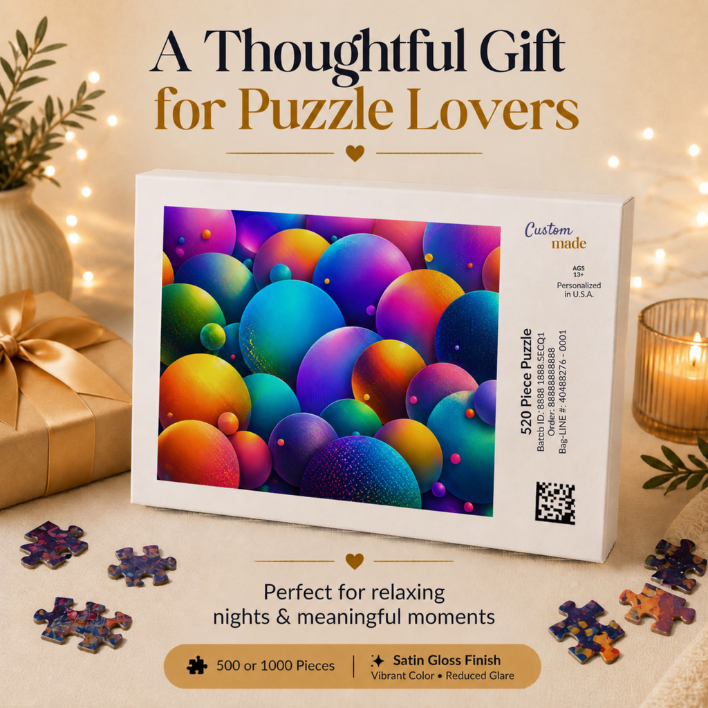 Colorful Abstract Sphere Puzzle, Vibrant Rainbow Orb Jigsaw Puzzle, Modern Art Puzzle, Bright Geometric Puzzle, 500 or 1000 Pieces