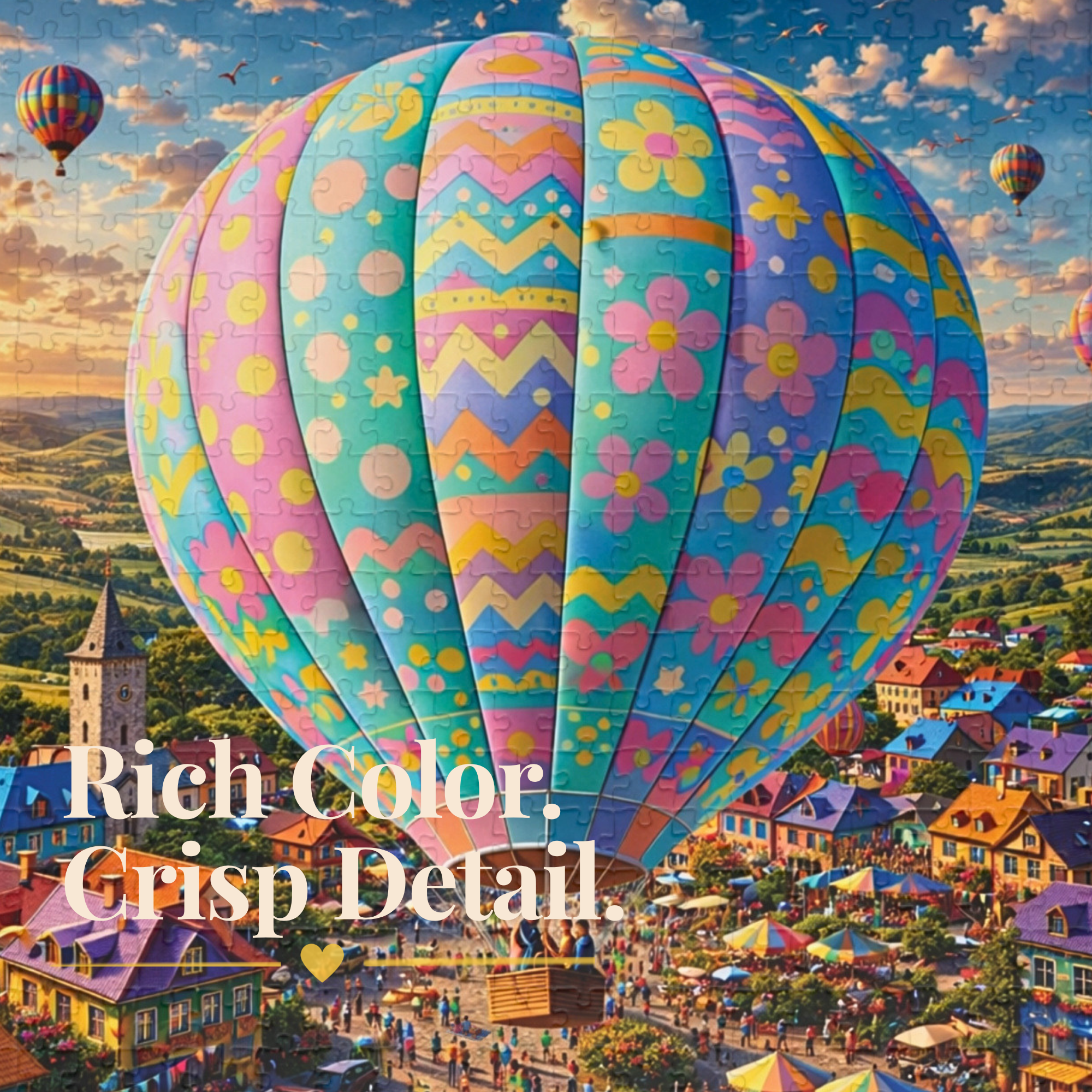 Hot Air Balloon Puzzle 500 or 1000 Piece, Pastel Sky Landscape Jigsaw Puzzle, Dreamy Travel Art Puzzle