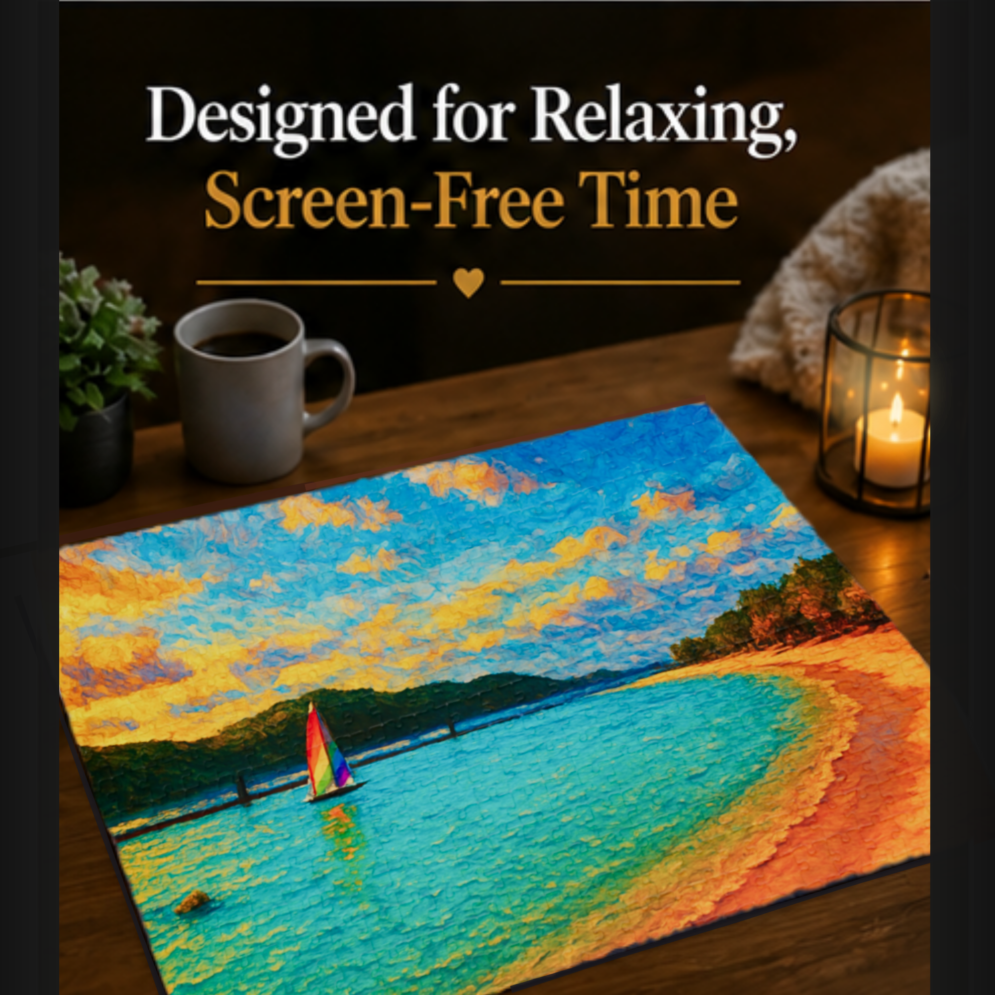 Abstract Landscape Puzzle 500 or 1000 Piece, Colorful Horizon Art Jigsaw Puzzle for Adults