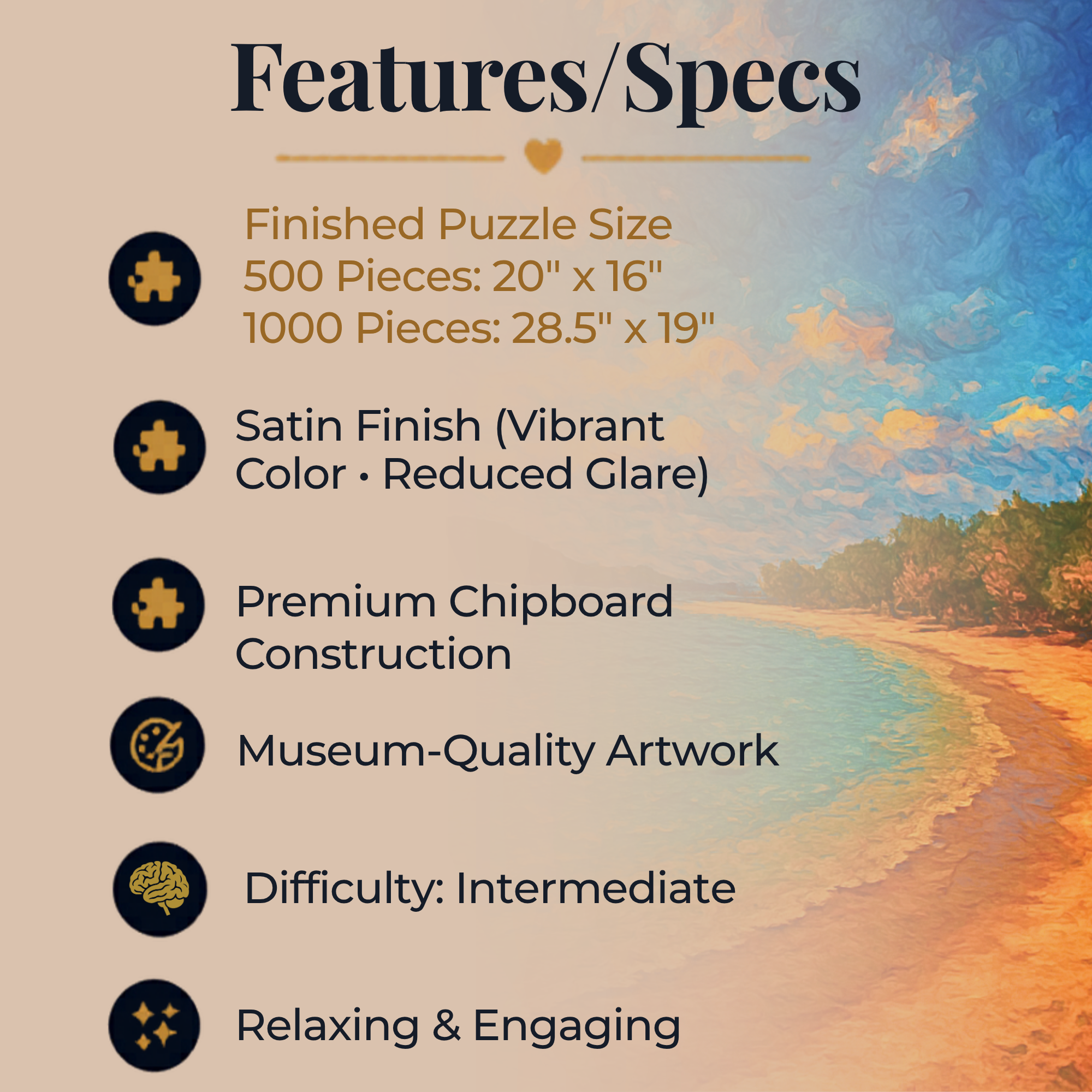 Abstract Landscape Puzzle 500 or 1000 Piece, Colorful Horizon Art Jigsaw Puzzle for Adults