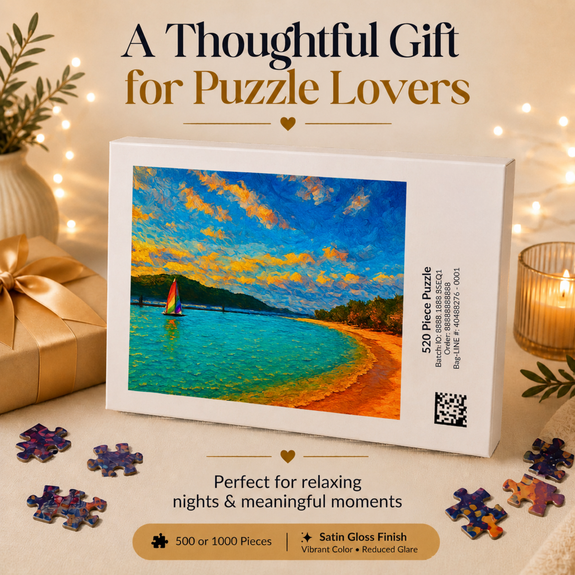 Abstract Landscape Puzzle 500 or 1000 Piece, Colorful Horizon Art Jigsaw Puzzle for Adults