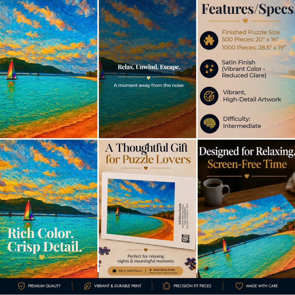 Abstract Landscape Puzzle 500 or 1000 Piece, Colorful Horizon Art Jigsaw Puzzle for Adults