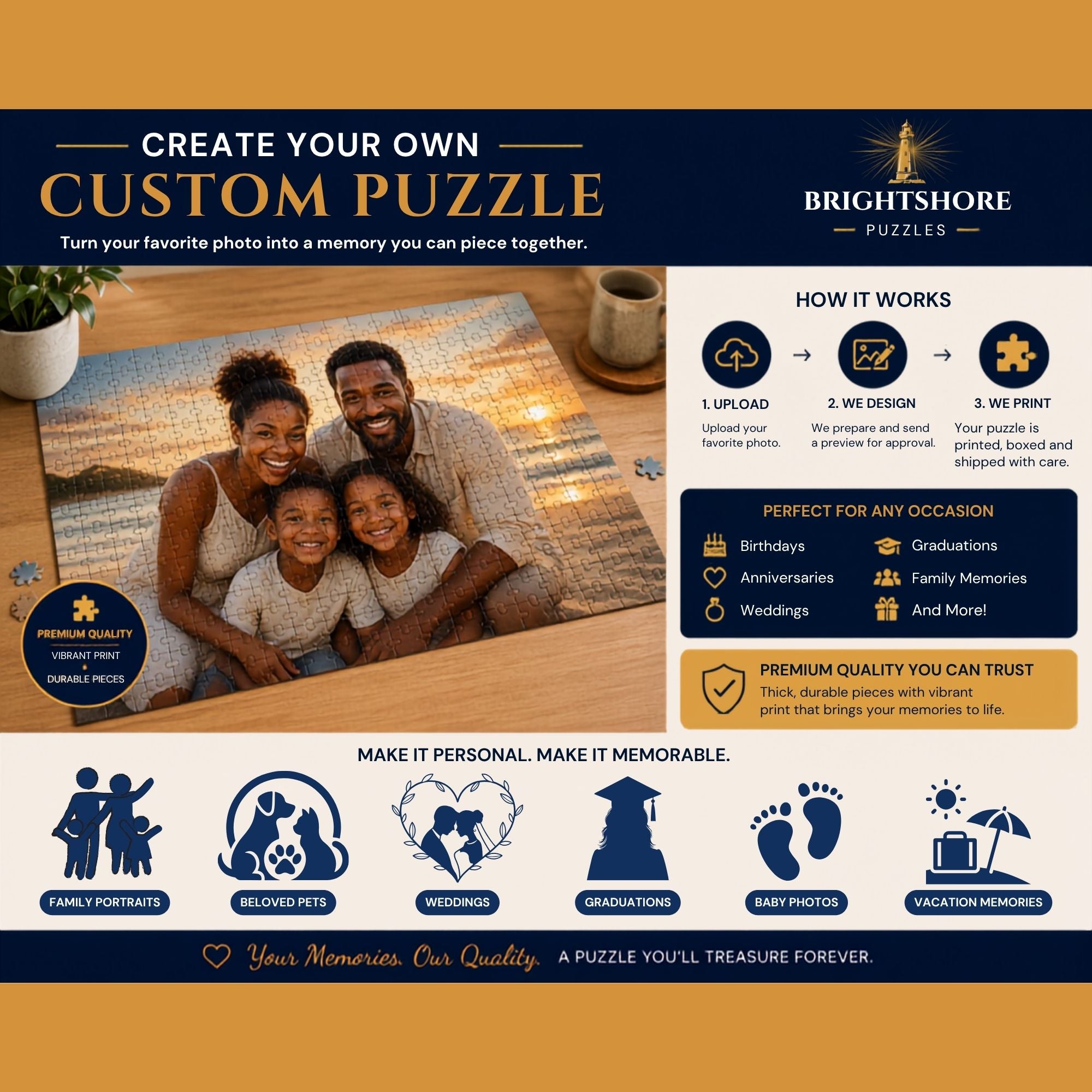 Custom Photo Puzzle | Upload Your Own Picture | Personalized Puzzle Gift | 100, 250, 500 and 1000 Piece Options | Family, Wedding Gift