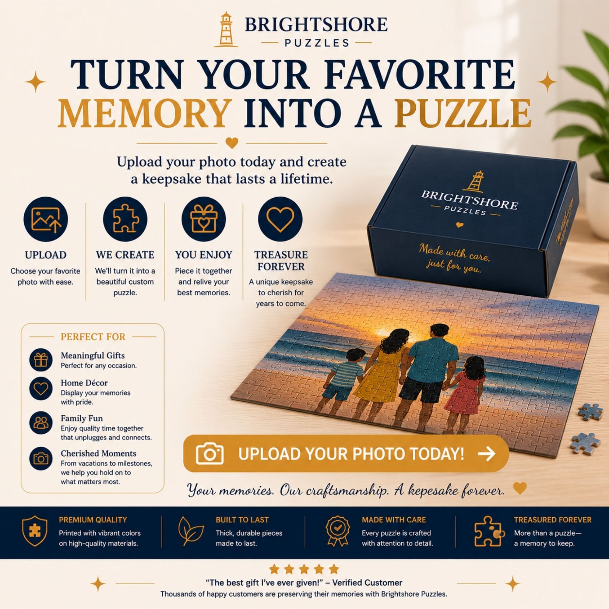 Custom Photo Puzzle | Upload Your Own Picture | Personalized Puzzle Gift | 100, 250, 500 and 1000 Piece Options | Family, Wedding Gift