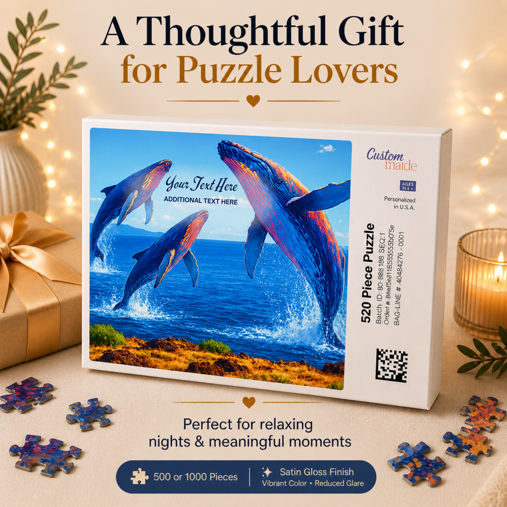 Ocean Giants Personalized Puzzle | Add Your Name or Special Message | Personalized Whale Puzzle | Family, Anniversary, Retirement & Ocean Lover Gift