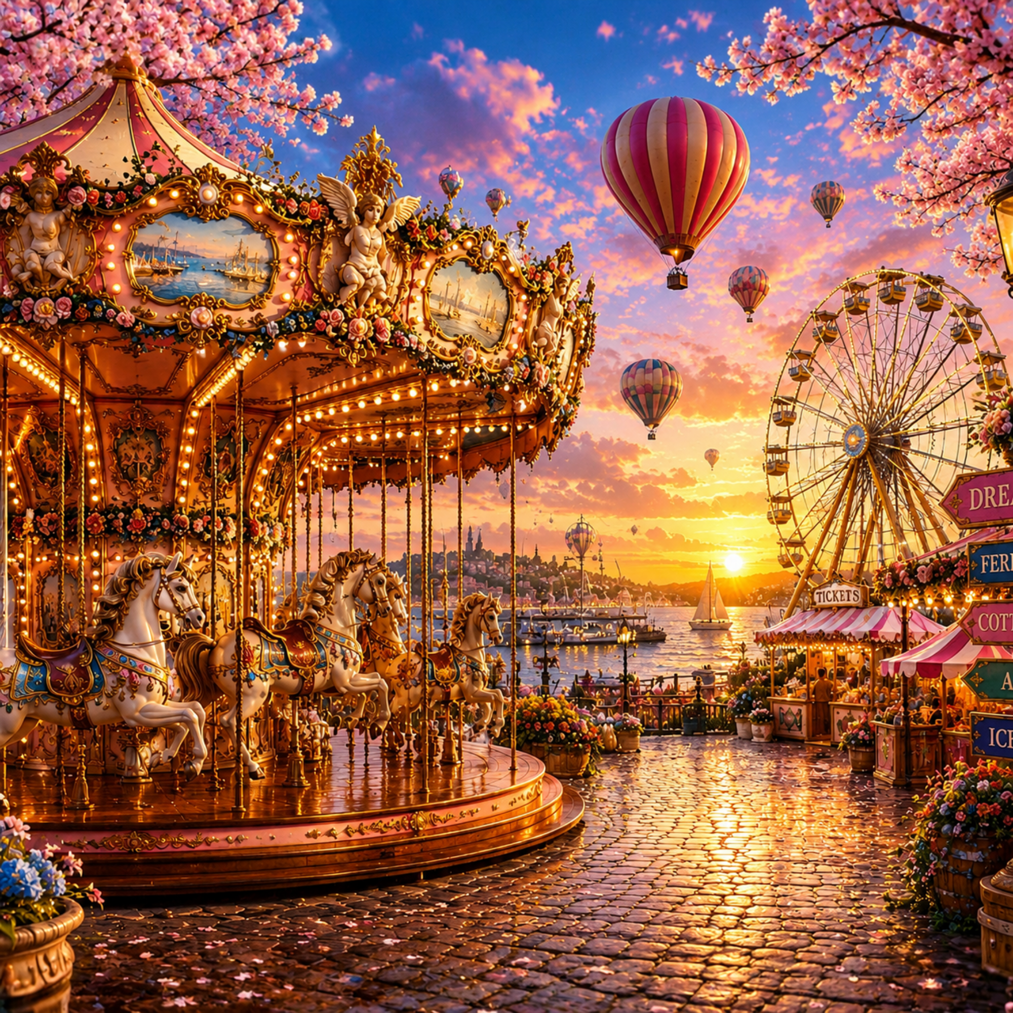 Dreamland Carousel Puzzle – Whimsical Carnival Jigsaw Puzzle, Ferris Wheel & Hot Air Balloons, Colorful Adult Puzzle, 100, 250, 500 or 1000 Pieces
