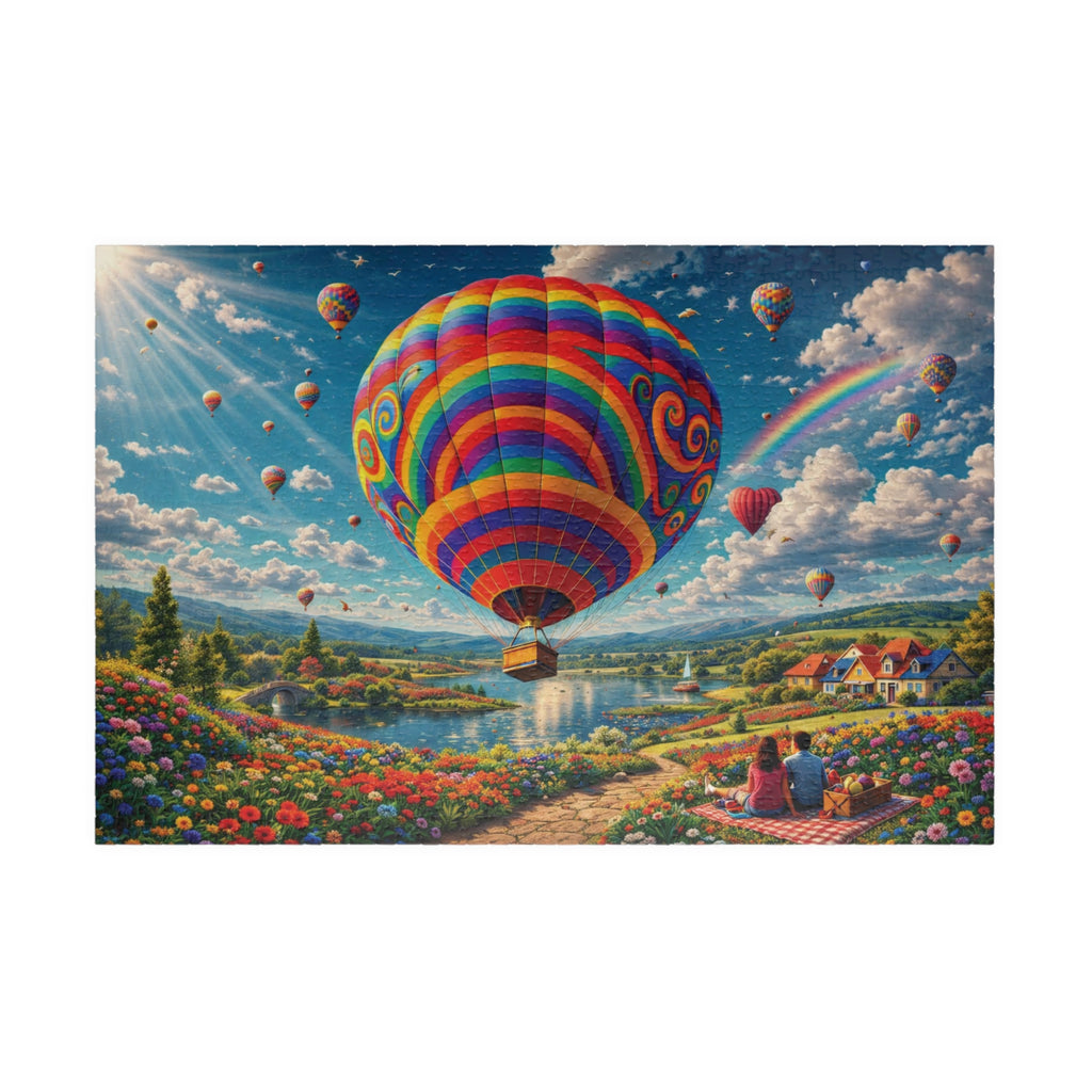 Hot Air Balloon Jigsaw Puzzle 500 or 1000 Piece Colorful Landscape Puzzle, Dreamy Travel Art Puzzle